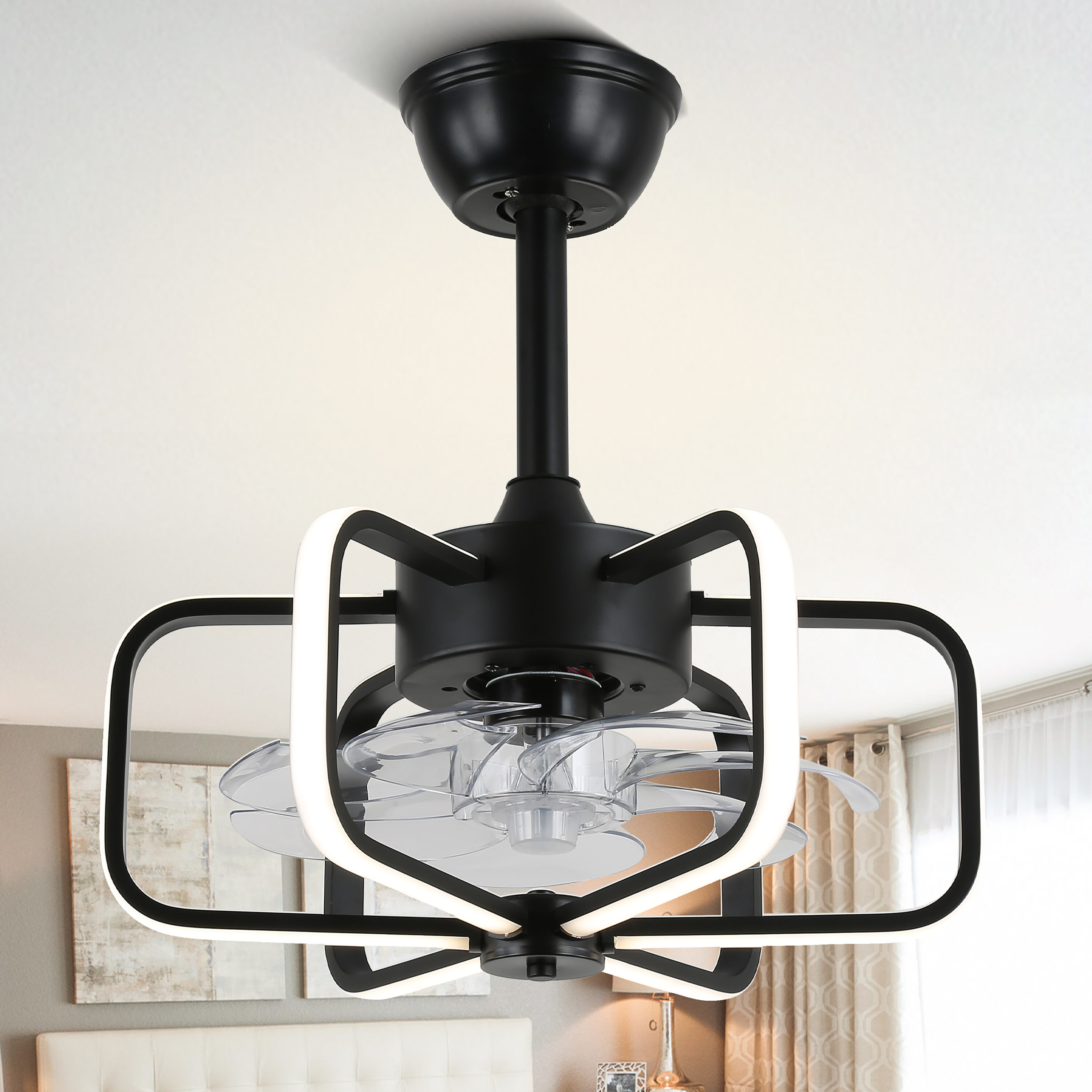 Cusp Barn DC1815 18-in Color-Changing Integrated LED Smart Black with ABS Plastic Blades Fandelier Ceiling Fan With Light - Remote Included ( 7 -Blade )