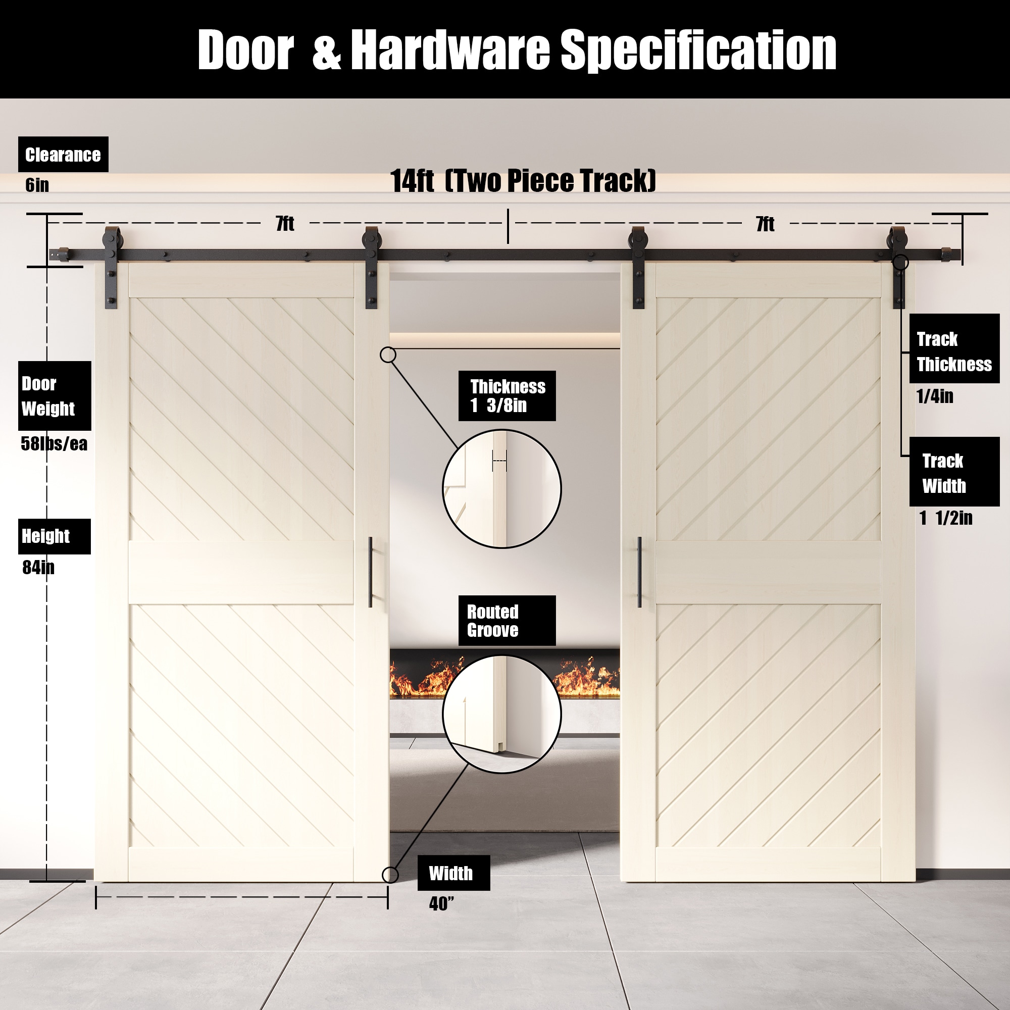 HOMACER YT2H168C-XT2-4084-TG Barn-Doors - View #2