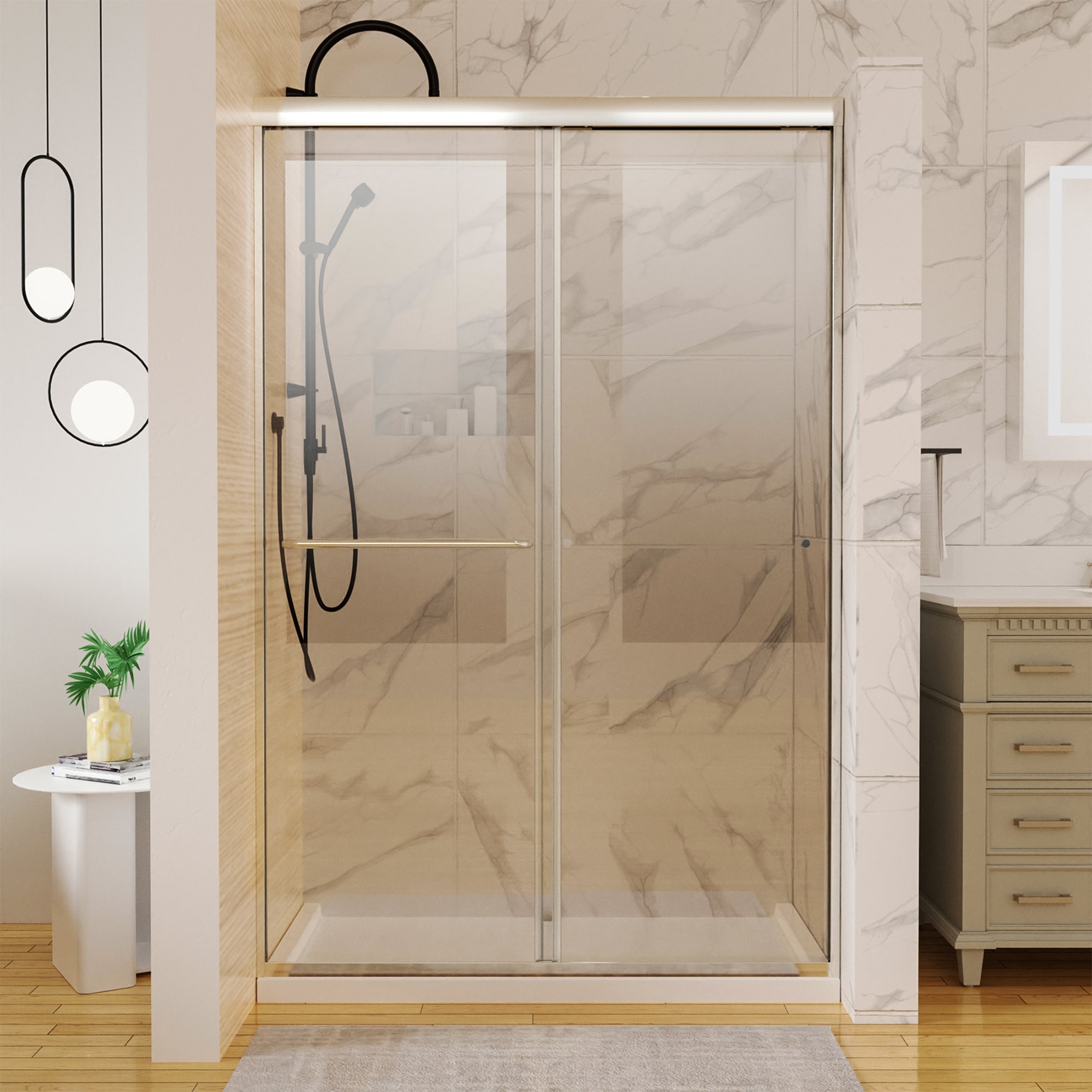 Lordear LD-SEP88BN100 Brushed Nickel 44-in to 48-in W x 72-in H Framed Sliding Soft Close Shower Door 1/4-in Thick Clear Glass