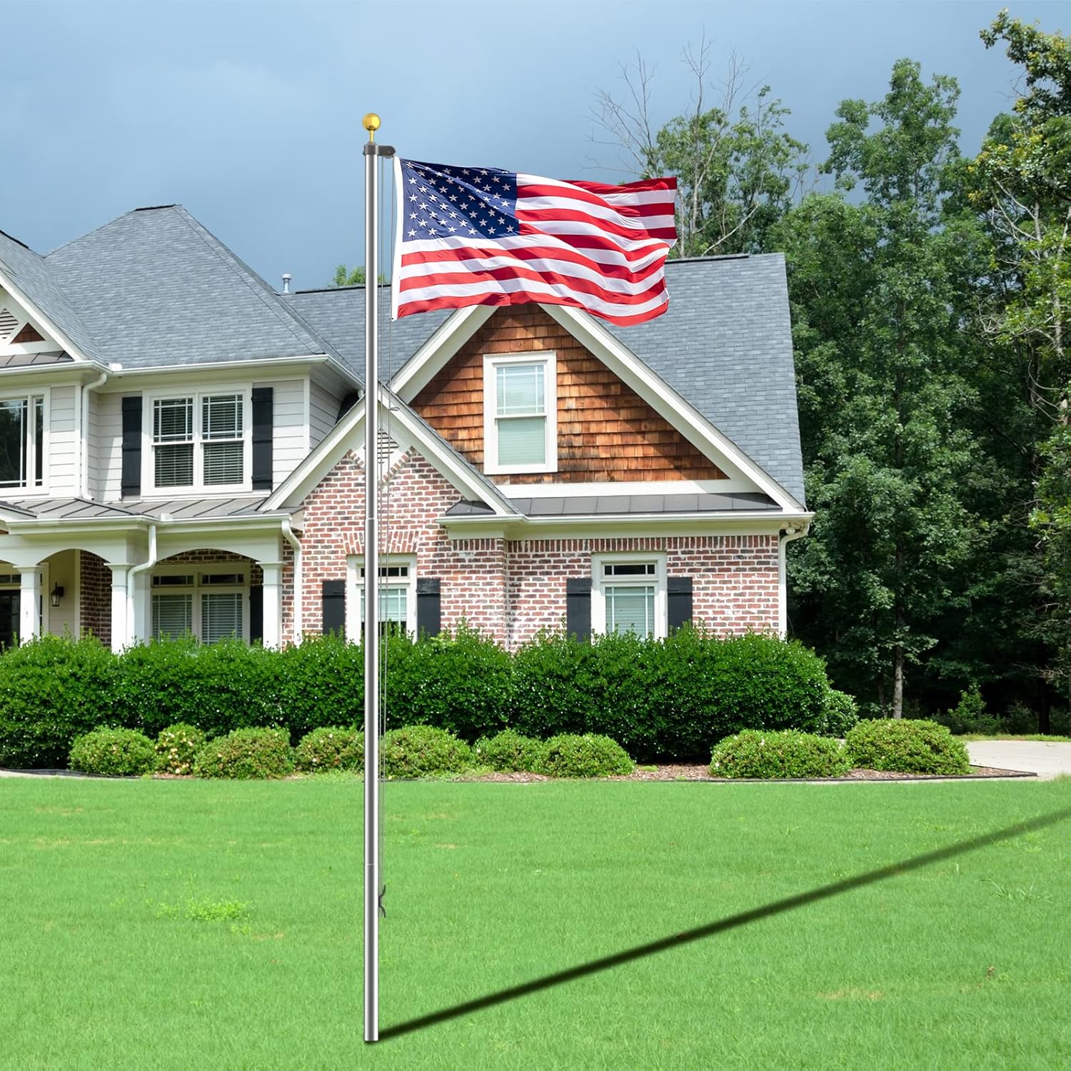 EXTRAUP YHLW465127586 25-ft Silver Metal Garden Flag Pole