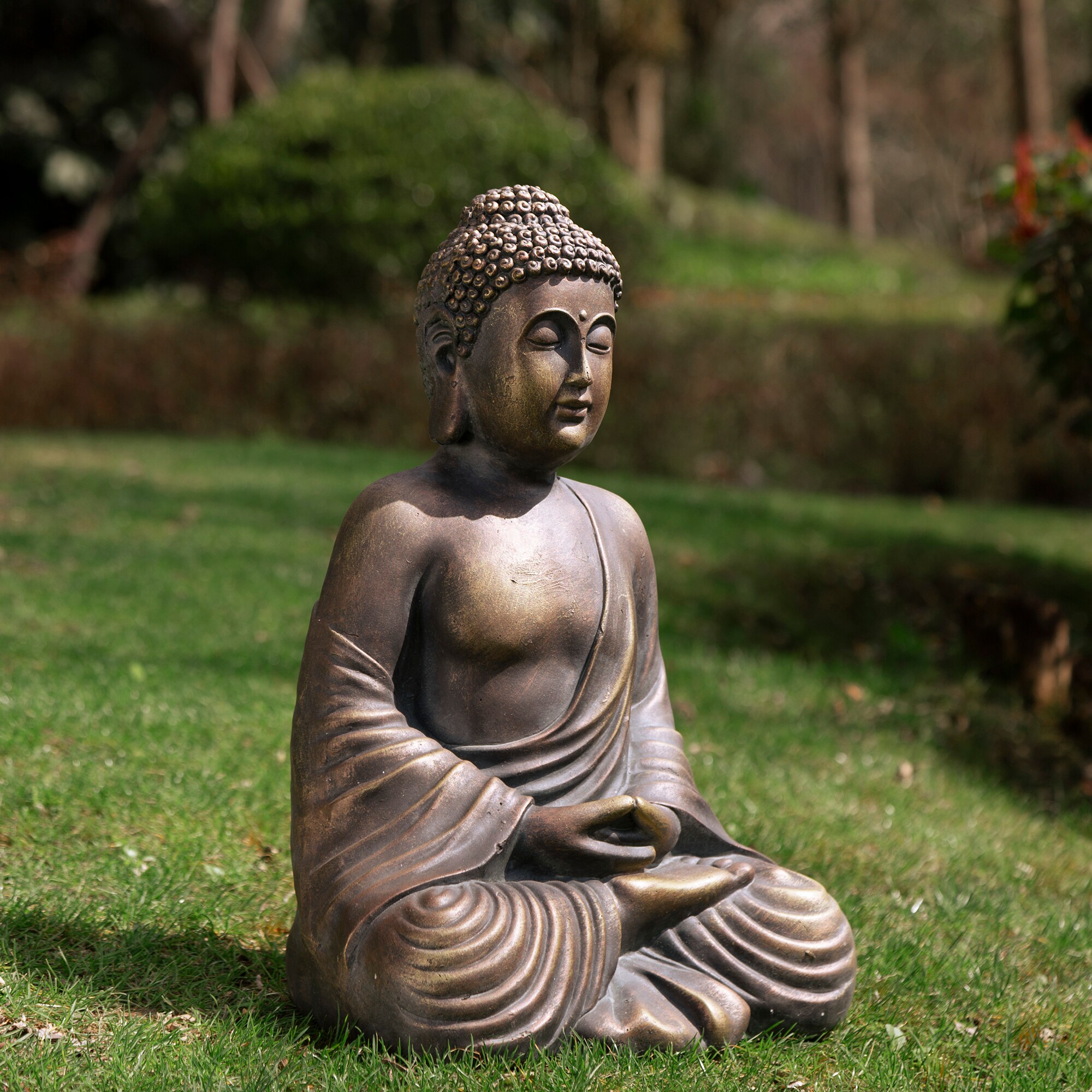 Glitzhome 19-in H x 14.25-in W Brown Buddha Garden Statue at Lowes.com