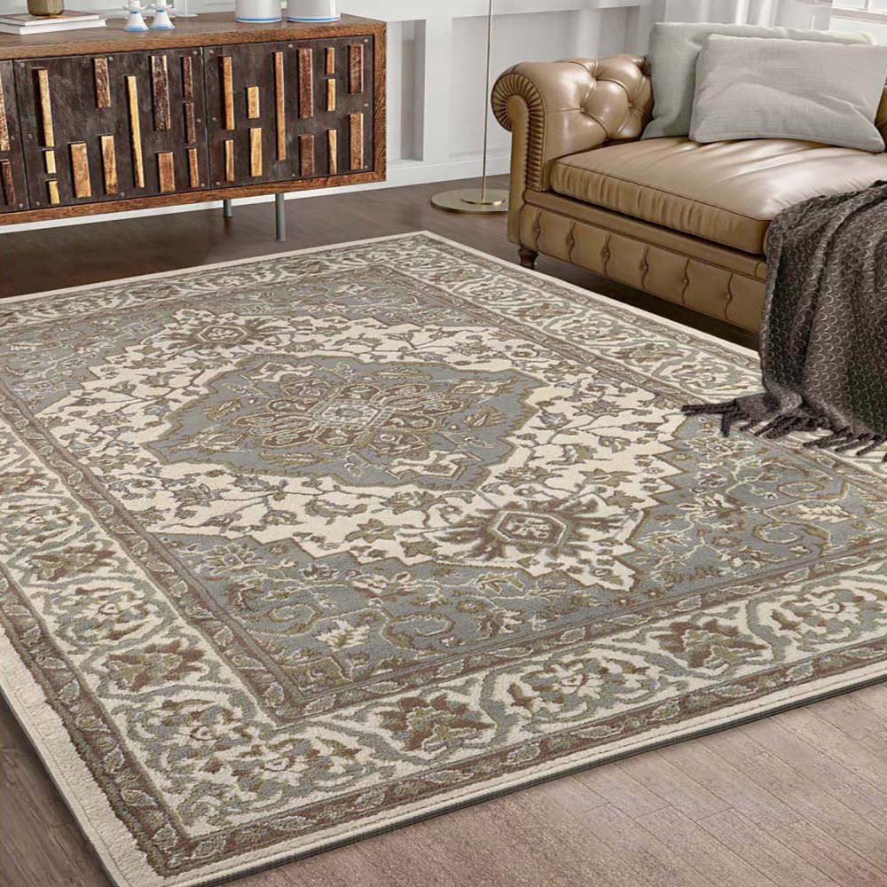 Glendale Green and Beige Rectangular Synthetic Area Rug 5' x 8'