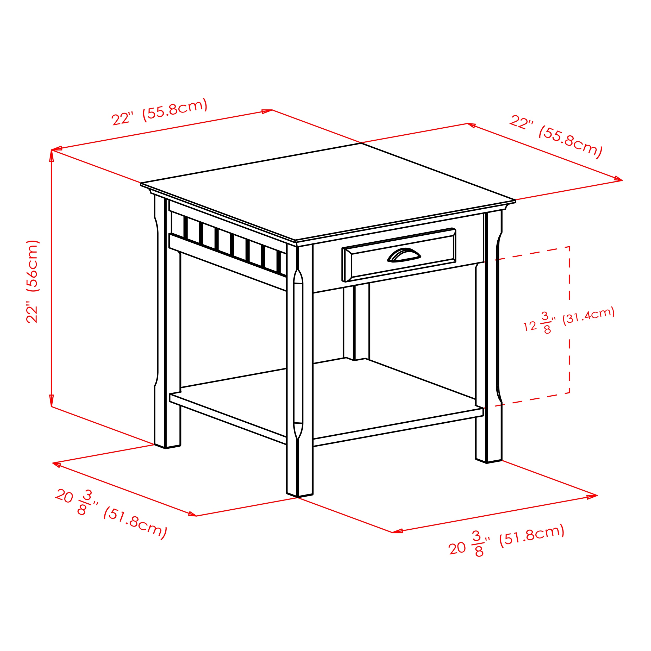 Transitional Timber Black Wood End Table with Drawer and Shelf