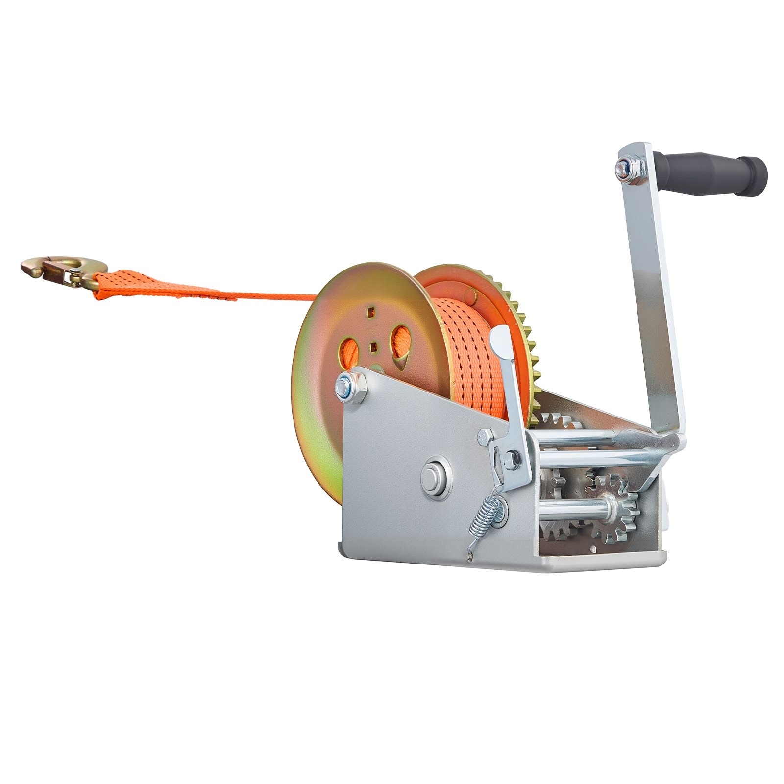 GIVIMO Boat Winch 3500-lb Hand Winch Heavy Duty Manual Crank with 20-ft Polyester Strap Two-Way Ratchet 2-Speed Switchable and Anti-Slip Handle for Trailers
