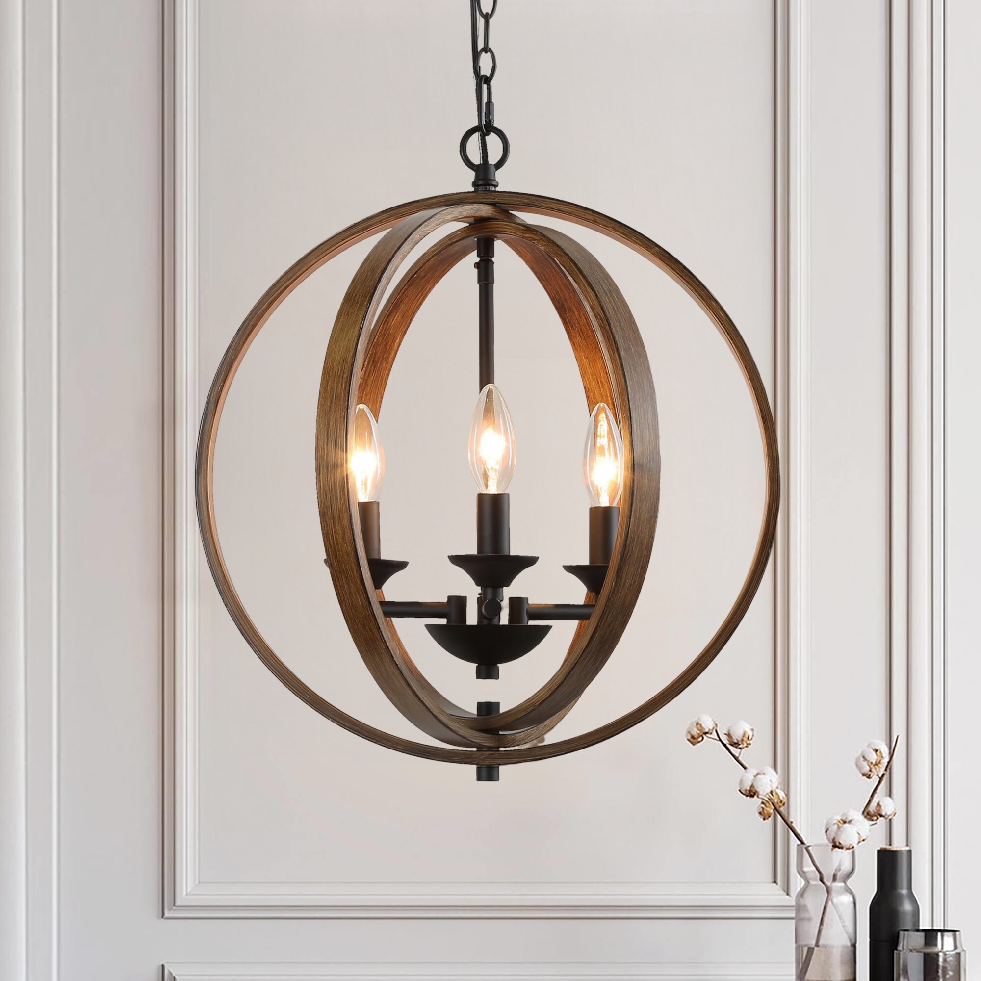 LNC Globe 3-Light Black Farmhouse Chandelier For Dining Room Farmhouse ...