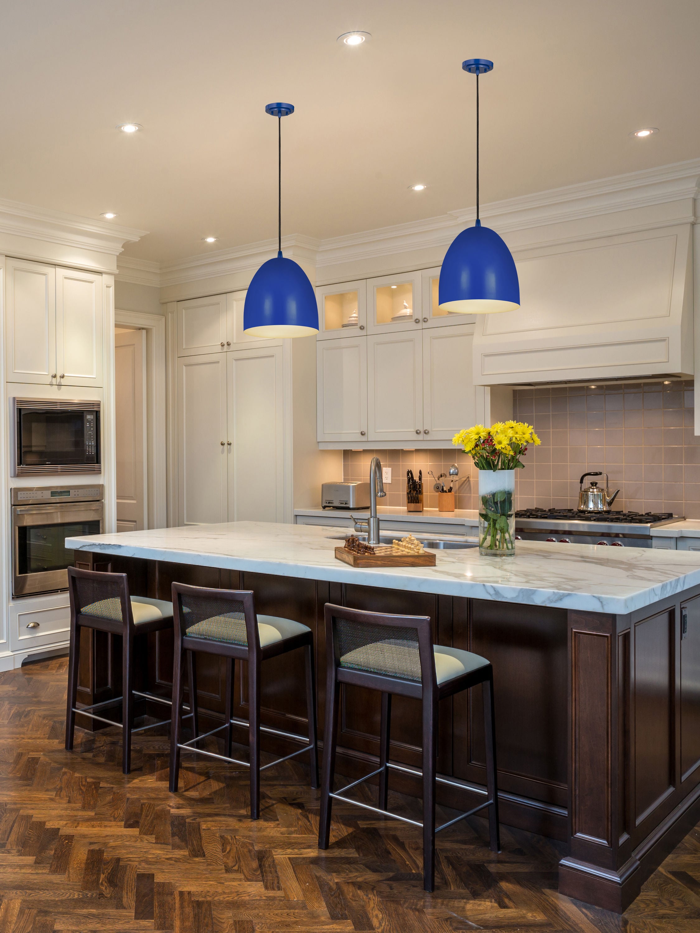 Blue Dome LED Pendant Light with Black Cord