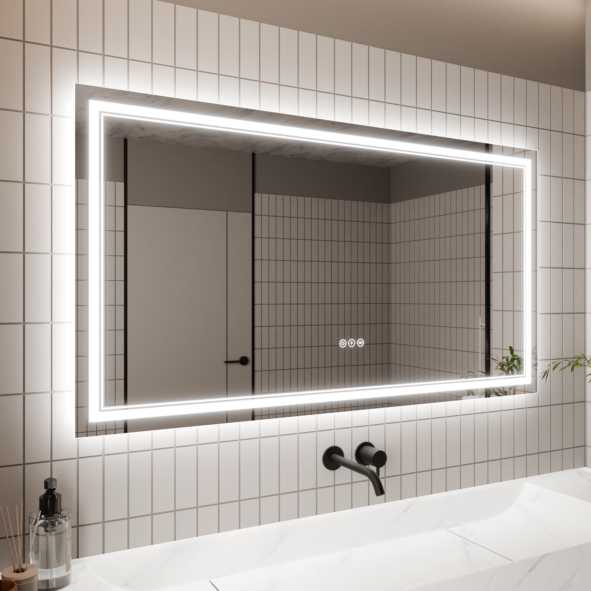 AAZJ JDEX-TFMR3055 HS LED Lighted Mirror 55-in x 30-in Polished Frameless Rectangle Dimmable LED Lighted Fog Free Bathroom Vanity Mirror ( White )