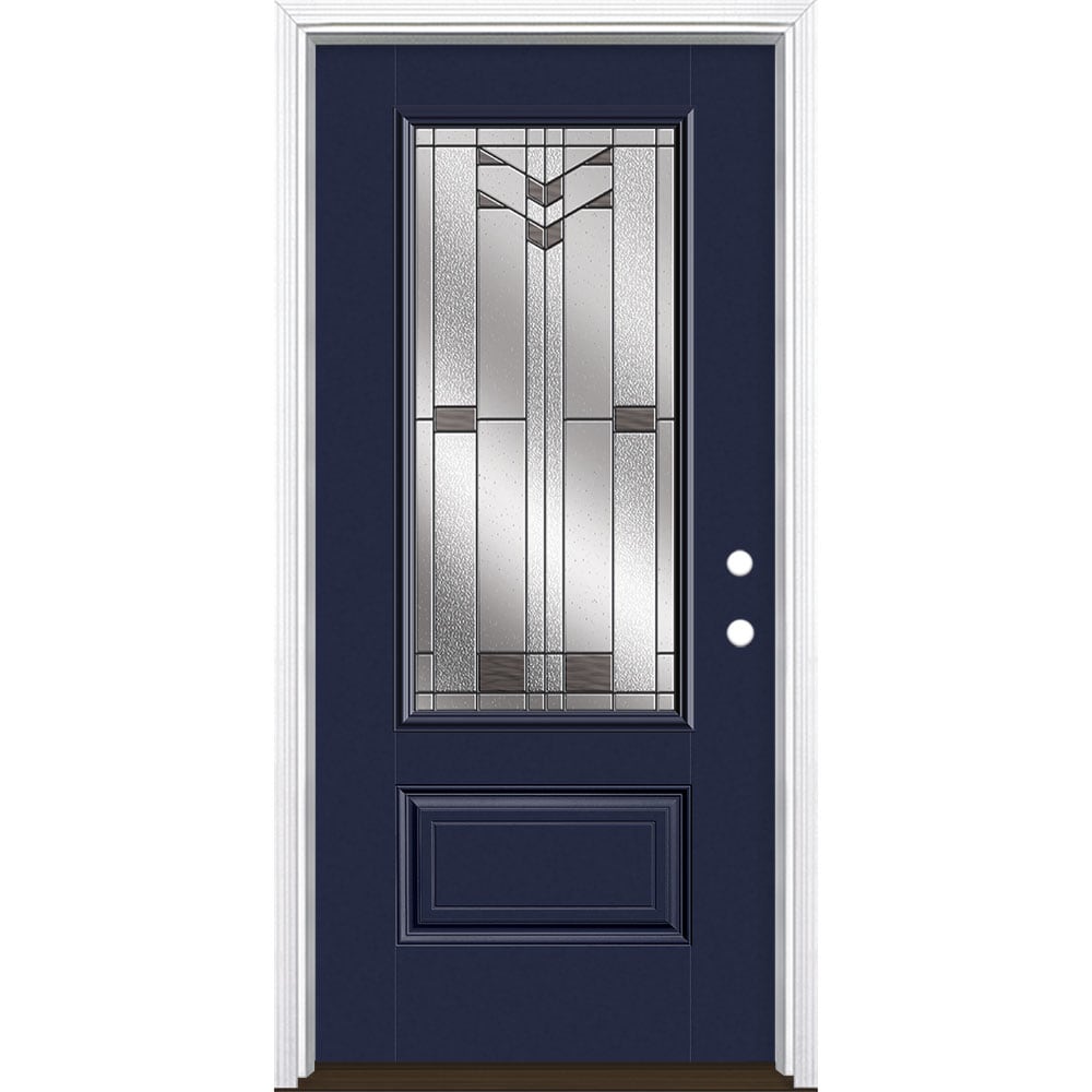 Masonite 3420361 Frontier 36-in x 80-in x 4-9/16-in Fiberglass 3/4 lite Left-hand inswing Eclipse Painted Prehung Front Door with Brickmould Insulating core