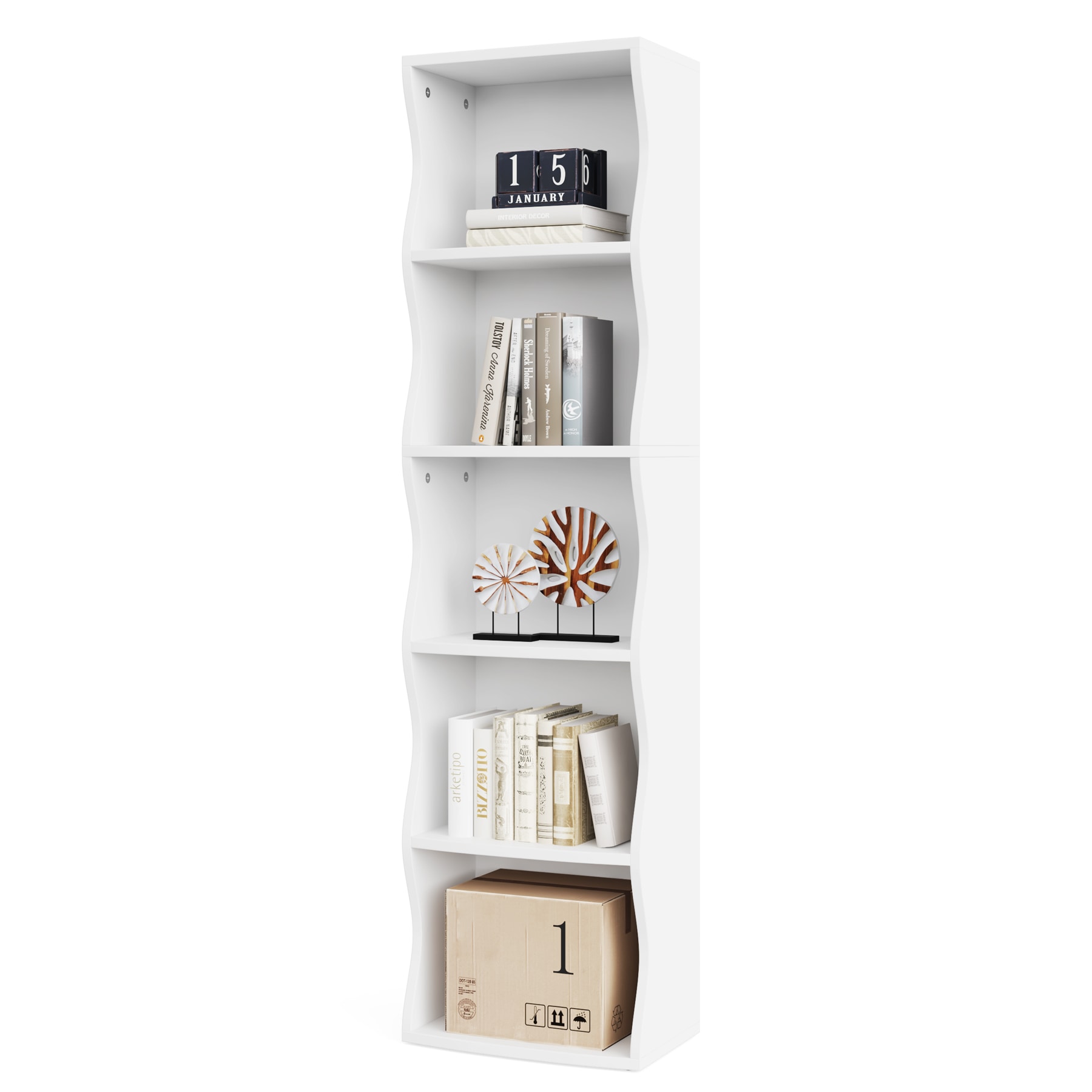 Tribesigns HOGA-J0139 White Particleboard 5-Shelf Corner Bookcase (19.68-in W x 70.86-in H x 10.23-in D)