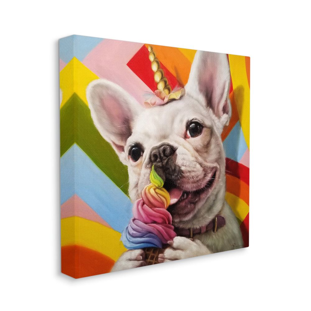 Stupell Industries AA-996-CN-24X24 Rainbow French Bulldog Unicorn Ice Cream Colorful Lucia Heffernan 24-in H x 24-in W Animals Print on Canvas