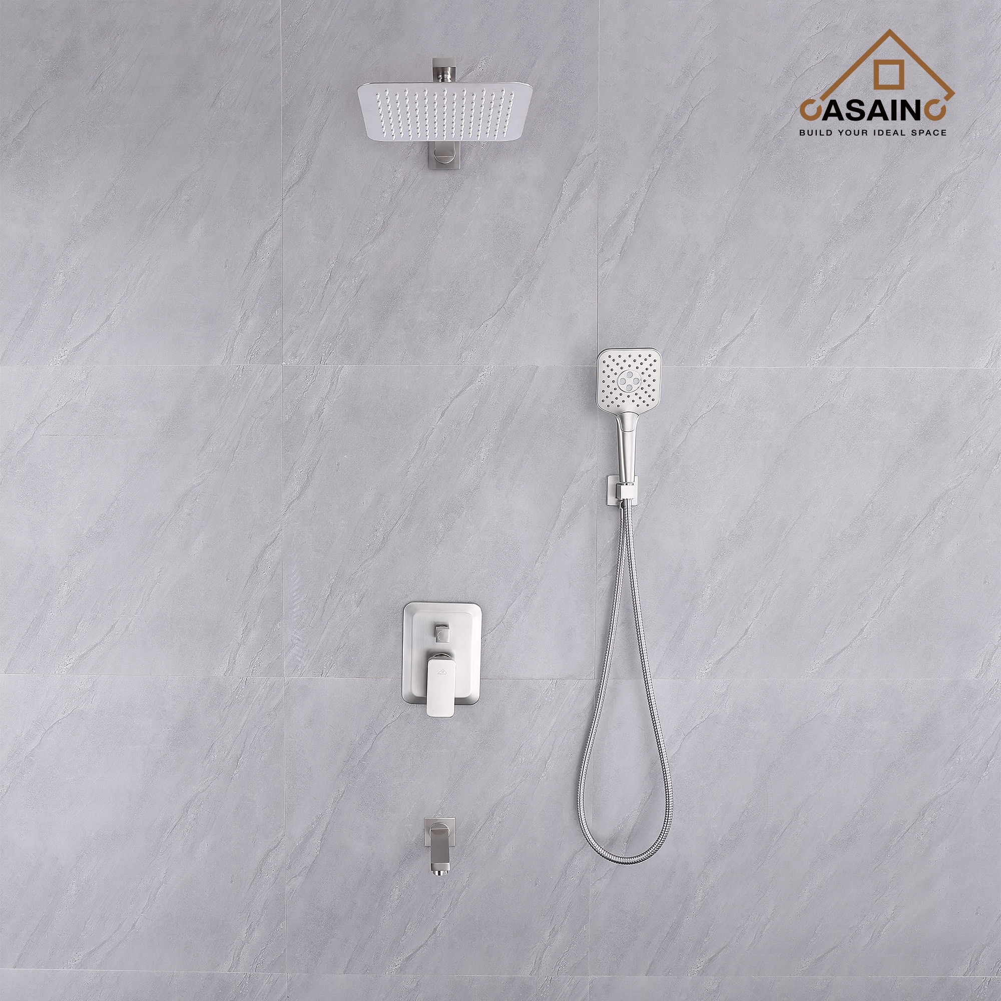 CASAINC Shower System Brushed Nickel 1-handle Single Function Square ...