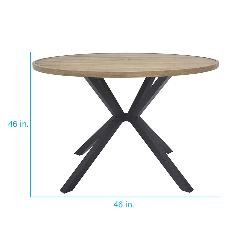 Style Selections Canyon Way Round Outdoor Dining Table 46-in W x 46-in L  with Umbrella Hole in the Patio Tables department at Lowes.com