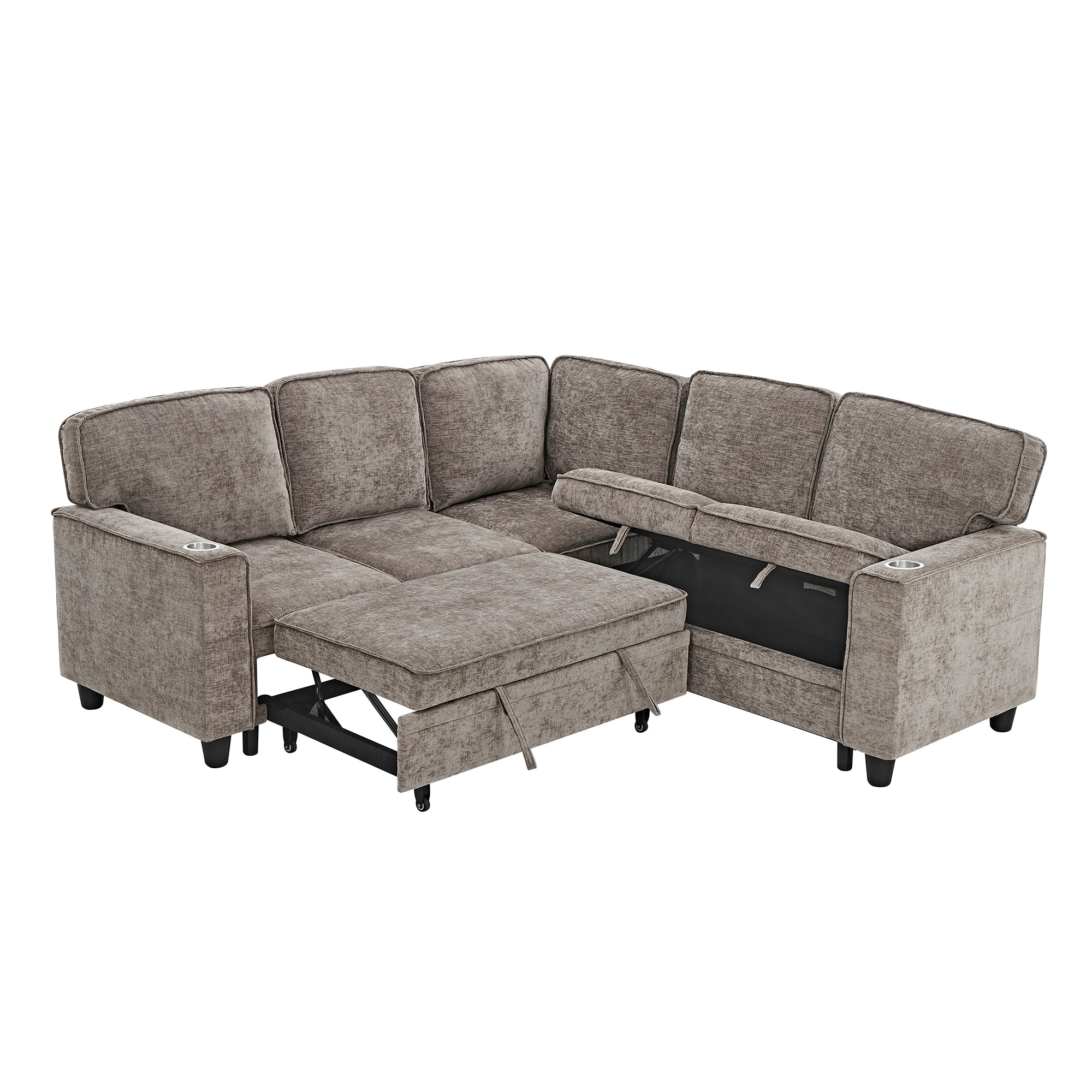 SINOFURN SYA370159GY 81-in Modern Light Brown Chenille 5 -seater Sectional
