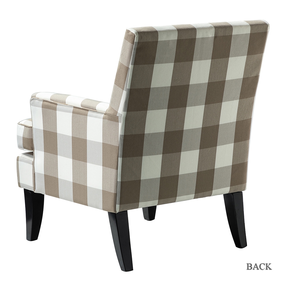 Plaid Beige Upholstered Accent Chair with Nailhead Trim