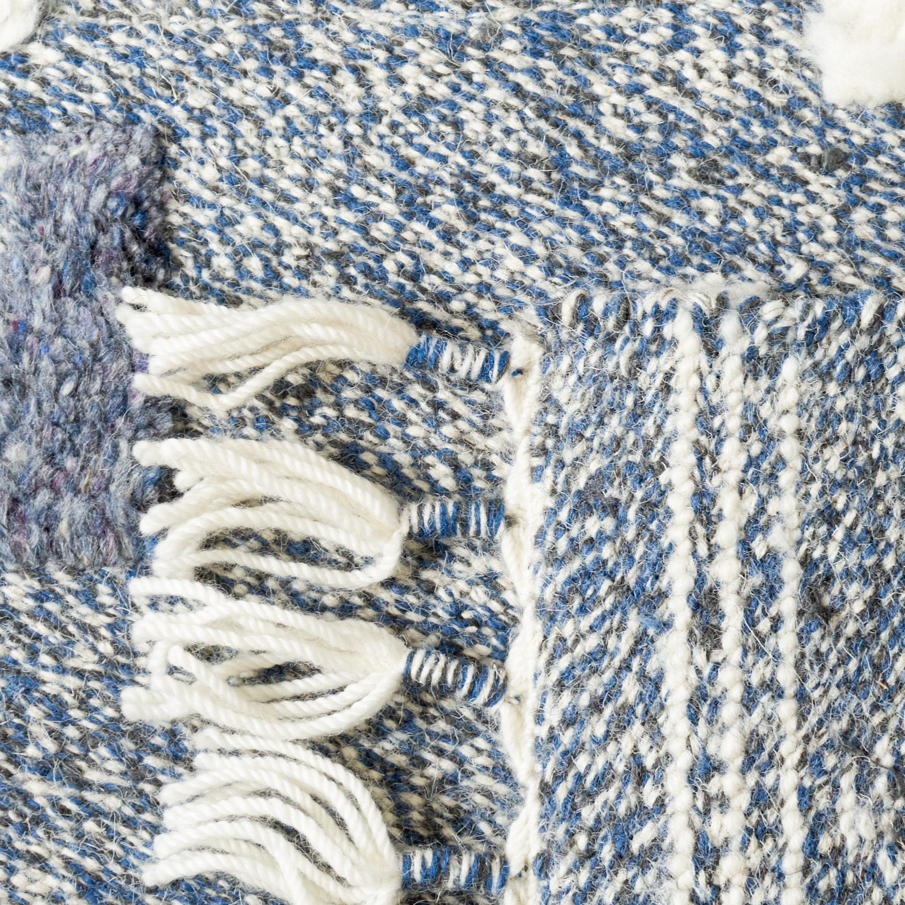 Blue and Ivory Hand-Knotted Wool Shag Rug, 8' x 10'