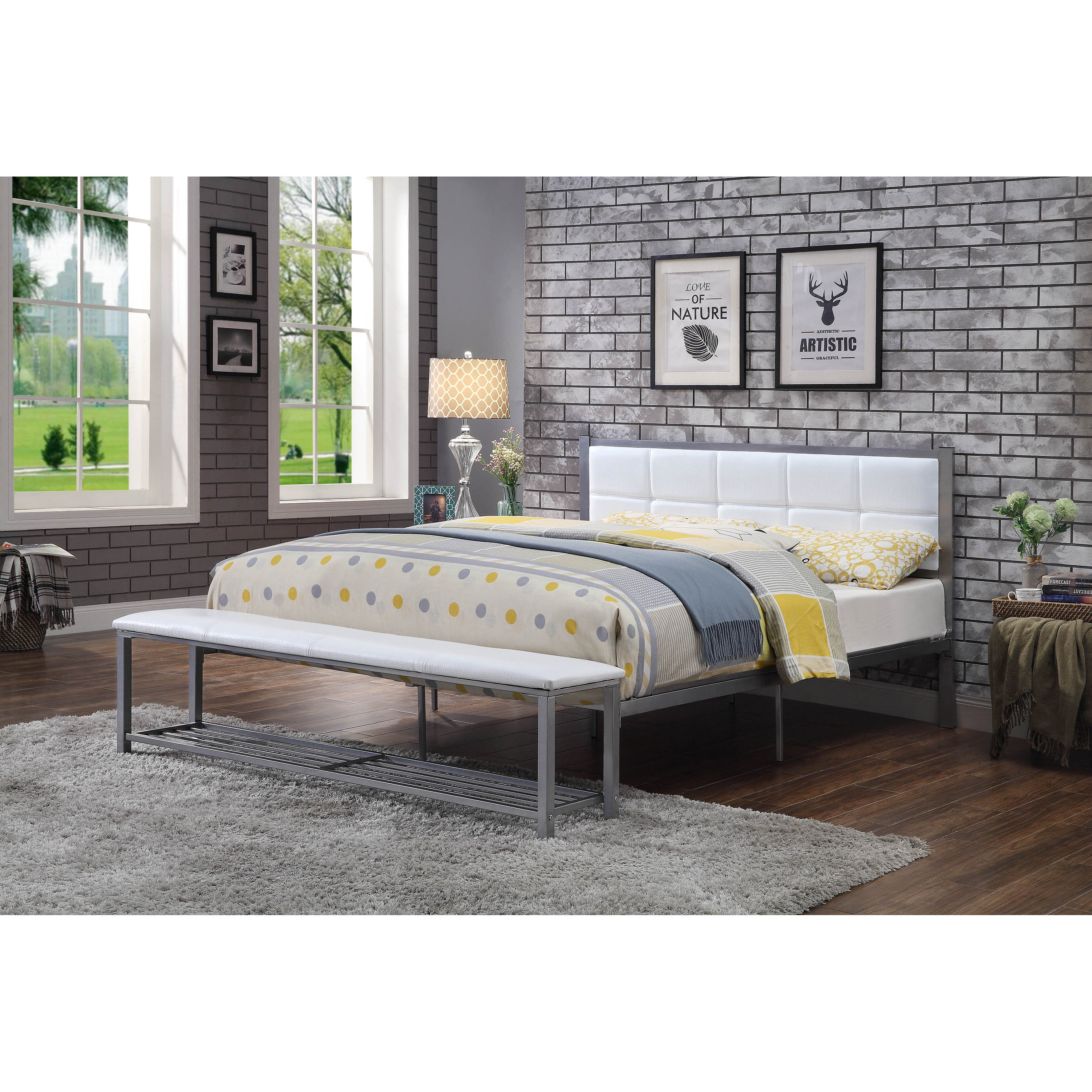 Furniture of America IDF-7076WH-Q Arabel White Queen Metal Platform Bed with Storage