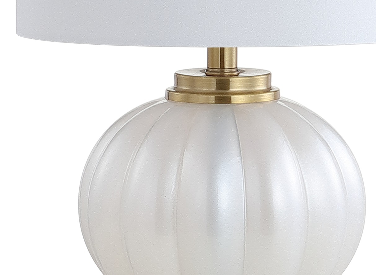 Elegant Iridescent 17.5" White Glass Table Lamp with Silk Shade