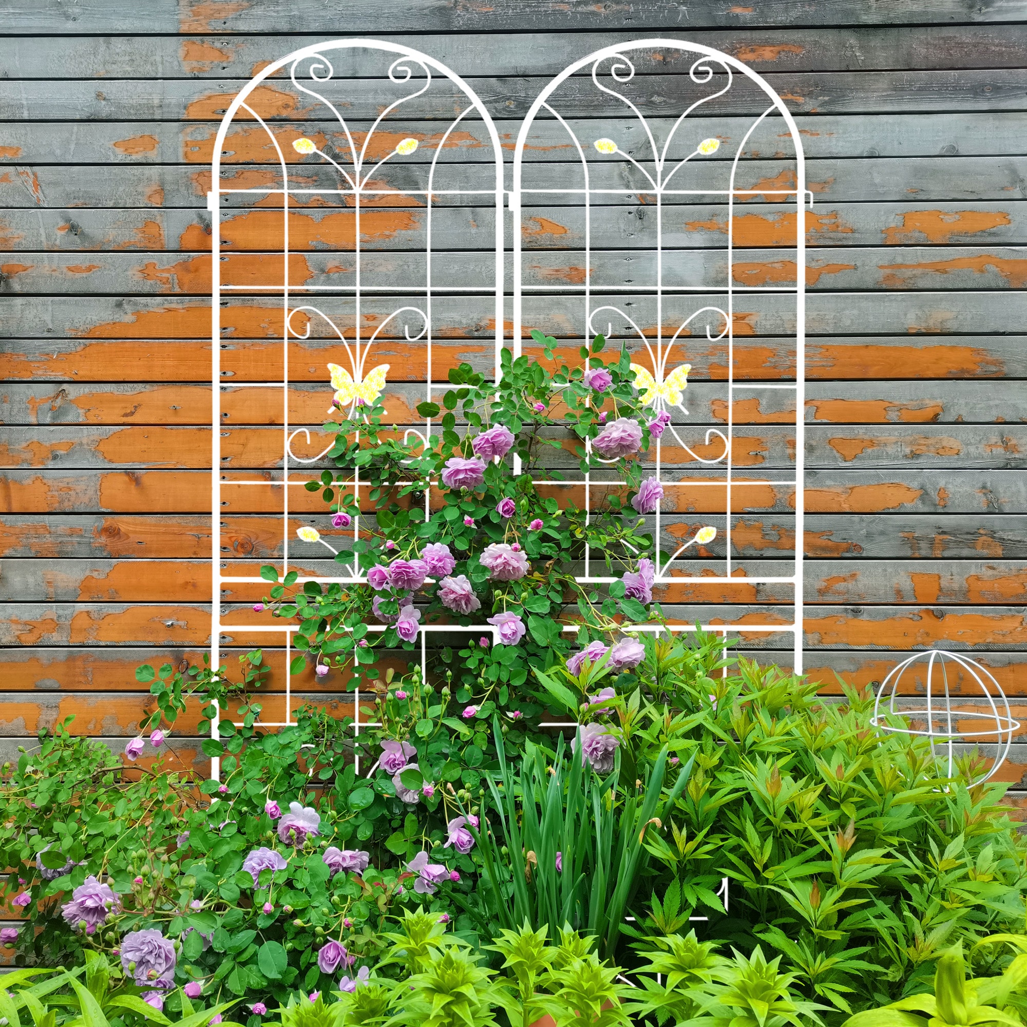 RITSU 80 in L x 86.70 in H Cream White 4 Pack Garden Trellis for Climbing Plants featuring galvanized metal construction and climbing plant support and weather-resistant finish for outdoor gardens patios walkways and backyard decor