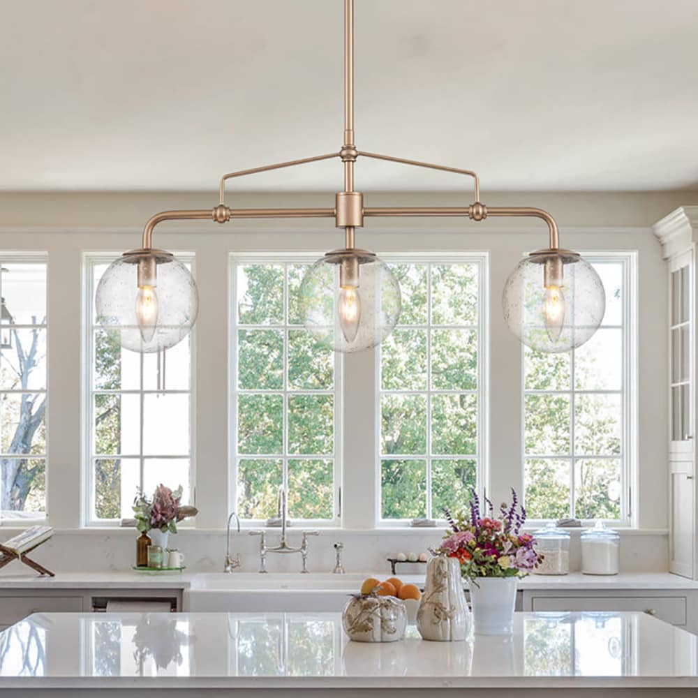 EDISLIVE 3-Light Gold Mid-century Seeded Glass Linear Led; Hanging Kitchen  Island Light in the Pendant Lighting department at