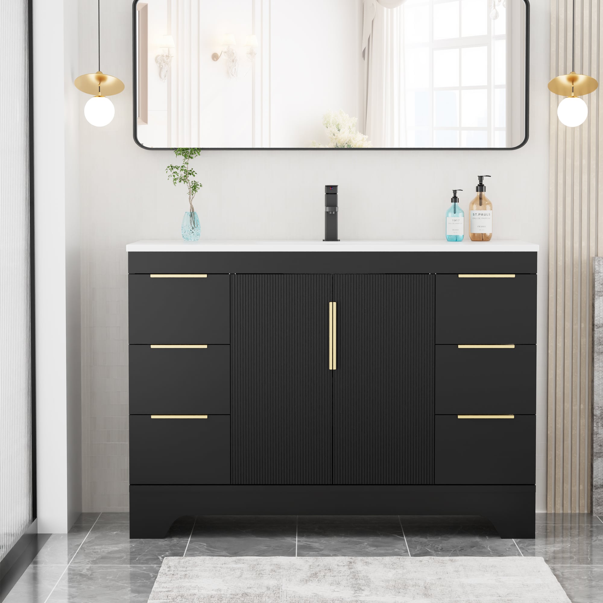 eclife Freestanding Bathroom Vanity with Integrated Composite Resin Top