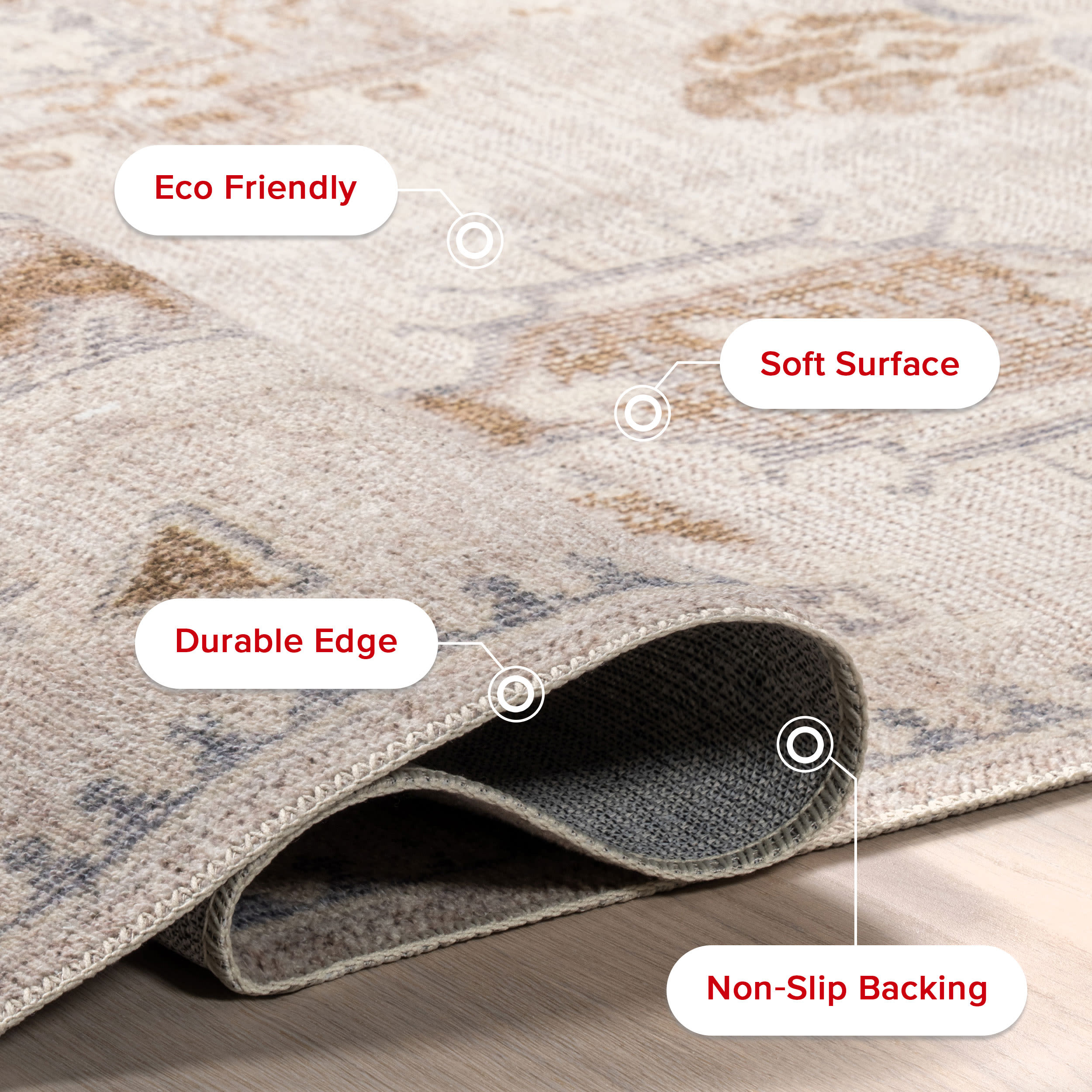 EasyCare 18" Square Beige Synthetic Stain-Resistant Accent Rug