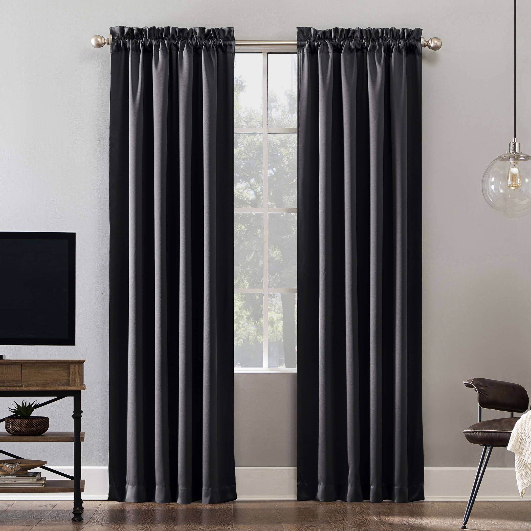 Sun Zero 52465 63-Inches Coal Blackout Standard lined Rod pocket Single curtain panel