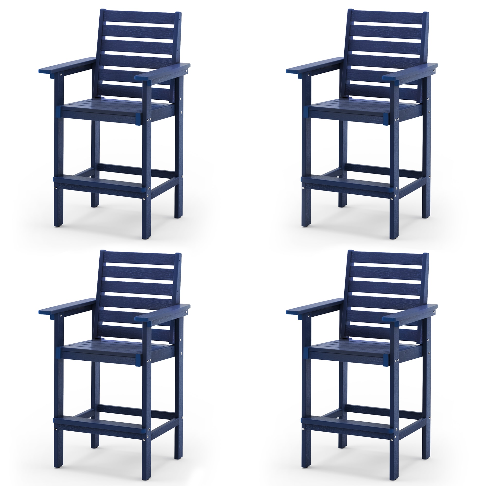 LUE BONA 4LB23DC0008-500LS Set of 4 Navy Blue HDPE Frame Stationary Bar Stool Chair with Slat Seat