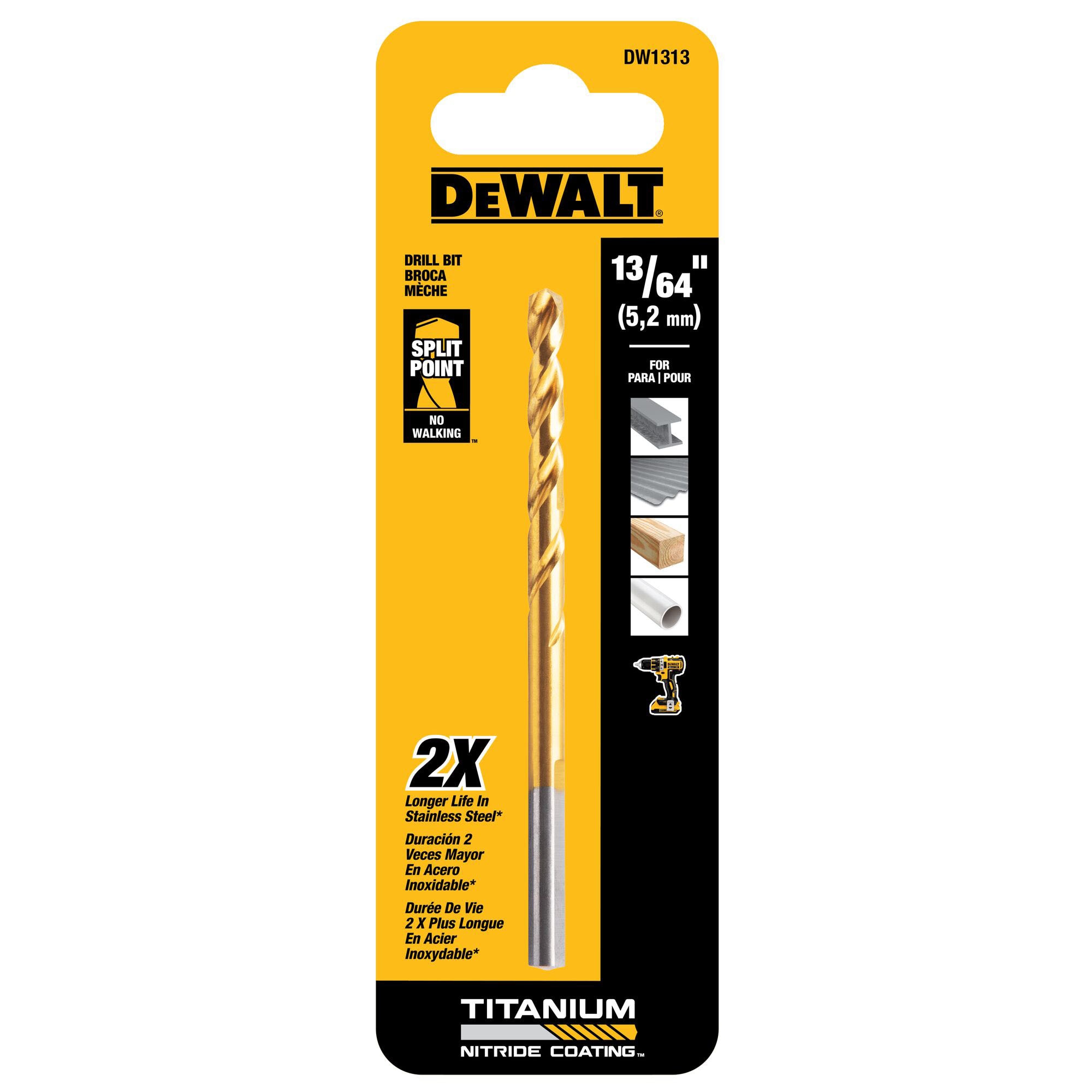 DEWALT 13/64-in x 5-7/8-in Titanium Twist Drill Bit Stainless Steel | DW1313 G