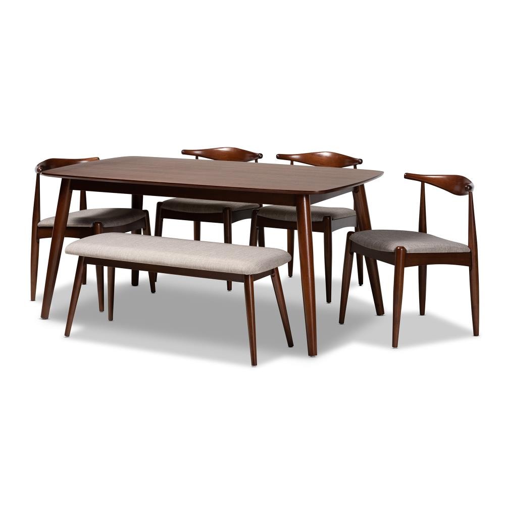 Baxton Studio 159-9548-9550-LW Aeron Light Grey/Walnut Contemporary/Modern Dining Room Set with Rectangular Table (Seats 6)