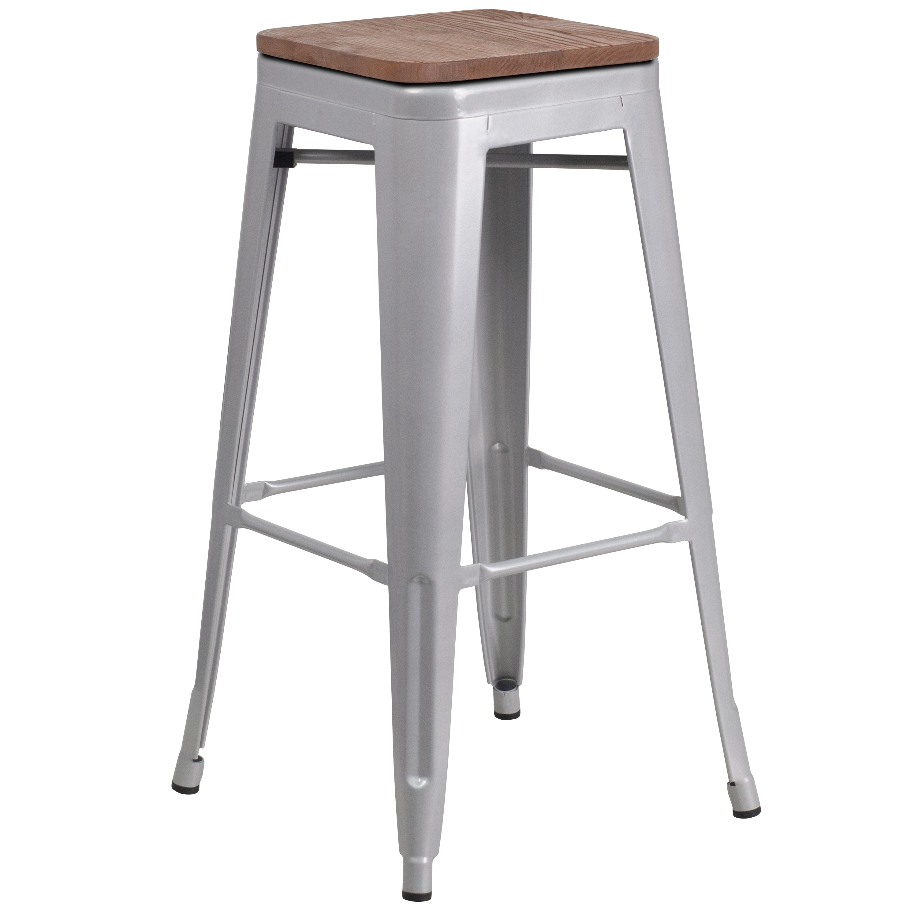 Flash Furniture 889142500025 Silver 30.0-in H Bar height Square seat Stackable Metal Bar Stool