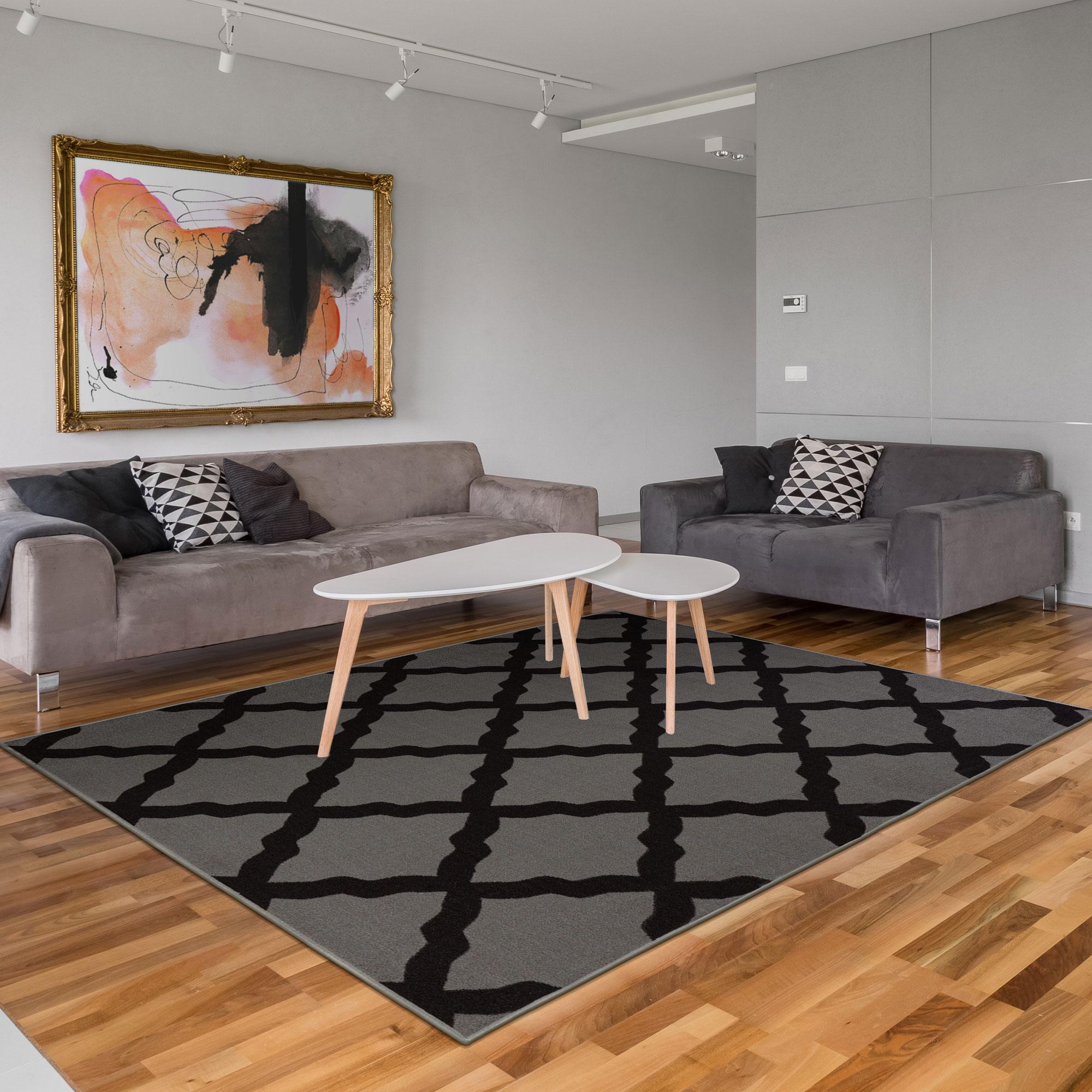 Ottomanson CRM8028-5X7 Non-Slip Rug For Living Room 5 x 7 (ft) Loomed Nylon Dark Gray Rectangular Indoor Trellis Moroccan Area rug
