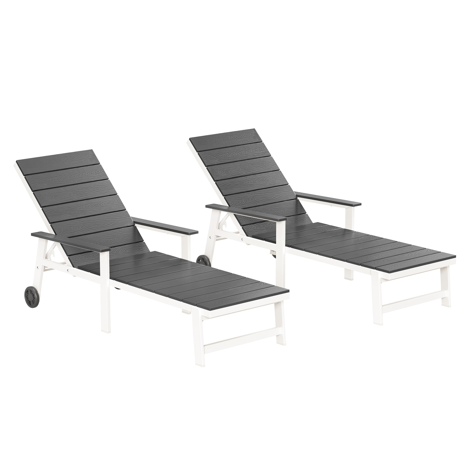 Yurevna A2JT-004-02LS Chaise lounge Set of 2 Dark Grey HDPE Frame Stationary Chaise Lounge Chair with Slat Seat