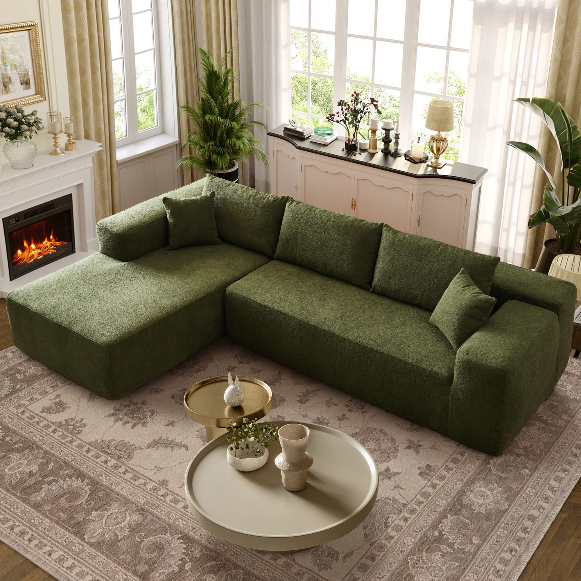 Ovios OVIVIL670 104.3-in Casual Green(Cloud Velvet)-Left Chaise Sectional
