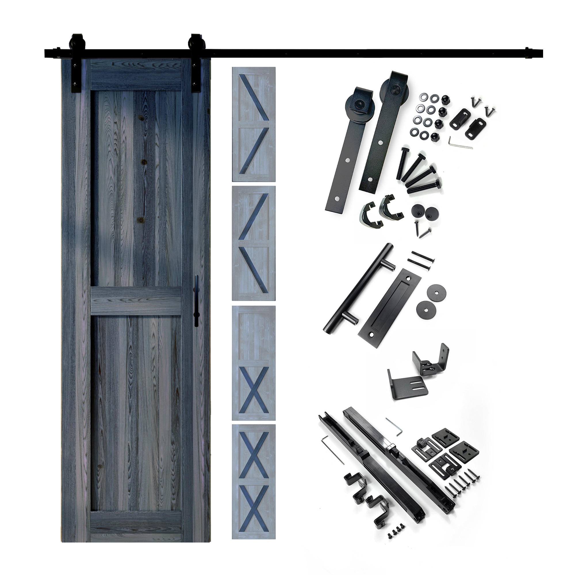 HOMACER YT1TGH048C-2280F-NA 22-in x 80-in Navy Pine Wood Solid core Single Barn Door (Hardware Included)