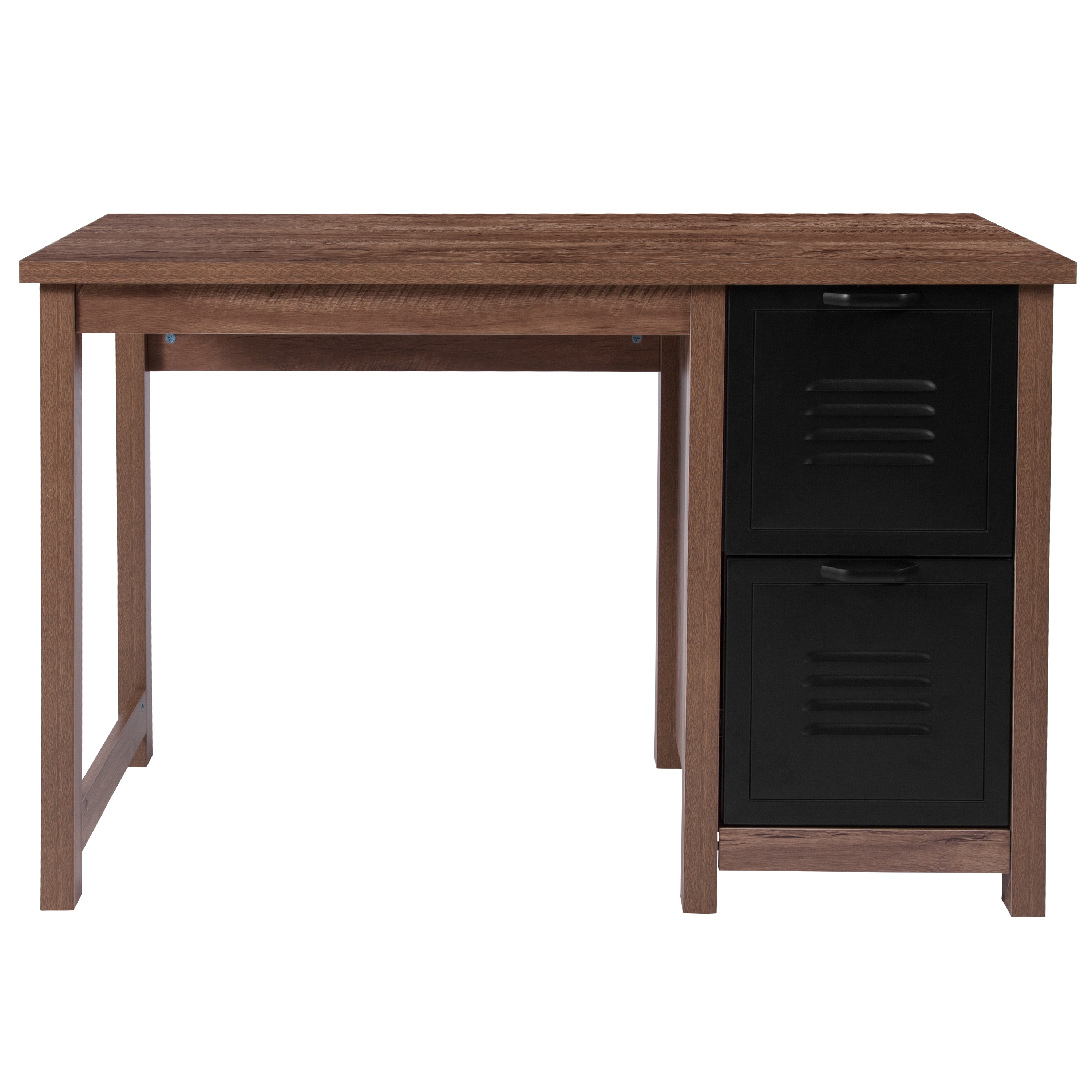Executive Black Wood Desk with Metal Drawers and Oak Finish