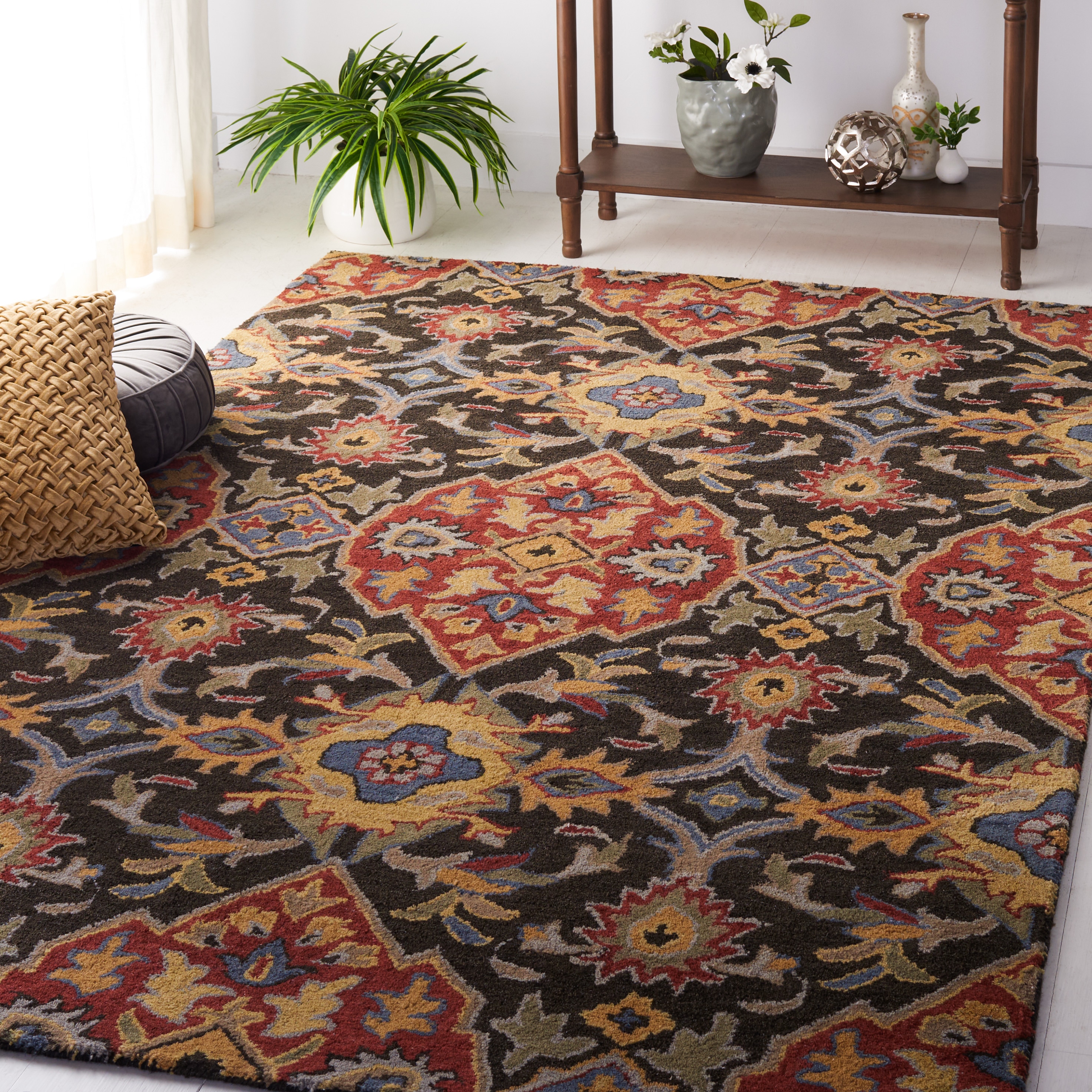  Heritage 653 Charcoal/Red Traditional 5ft x 8ft Medium Rectangle Rug