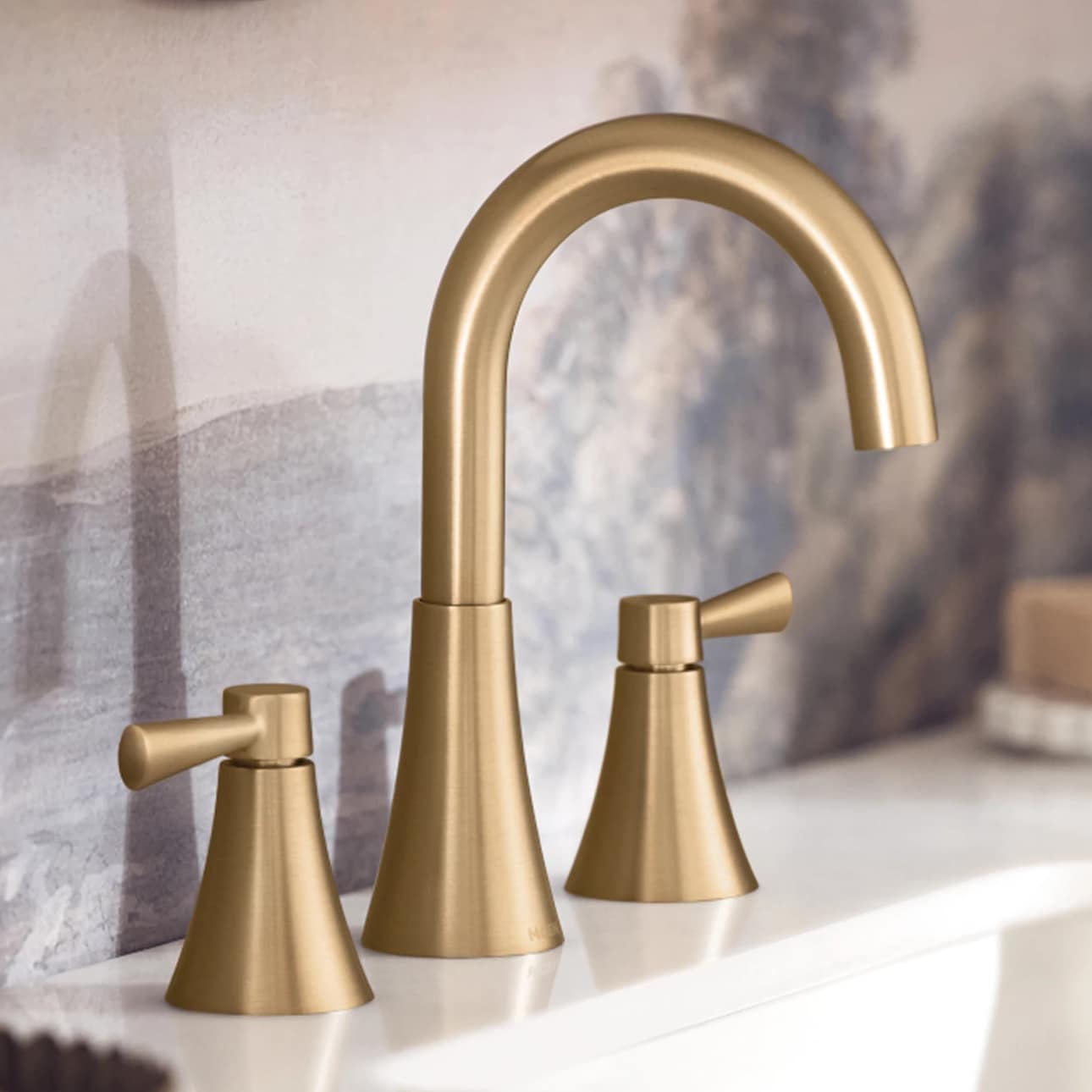 Moen Ronan Bronzed Gold Widespread 2-handle WaterSense High-arc Bathroom Sink Faucet with Drain