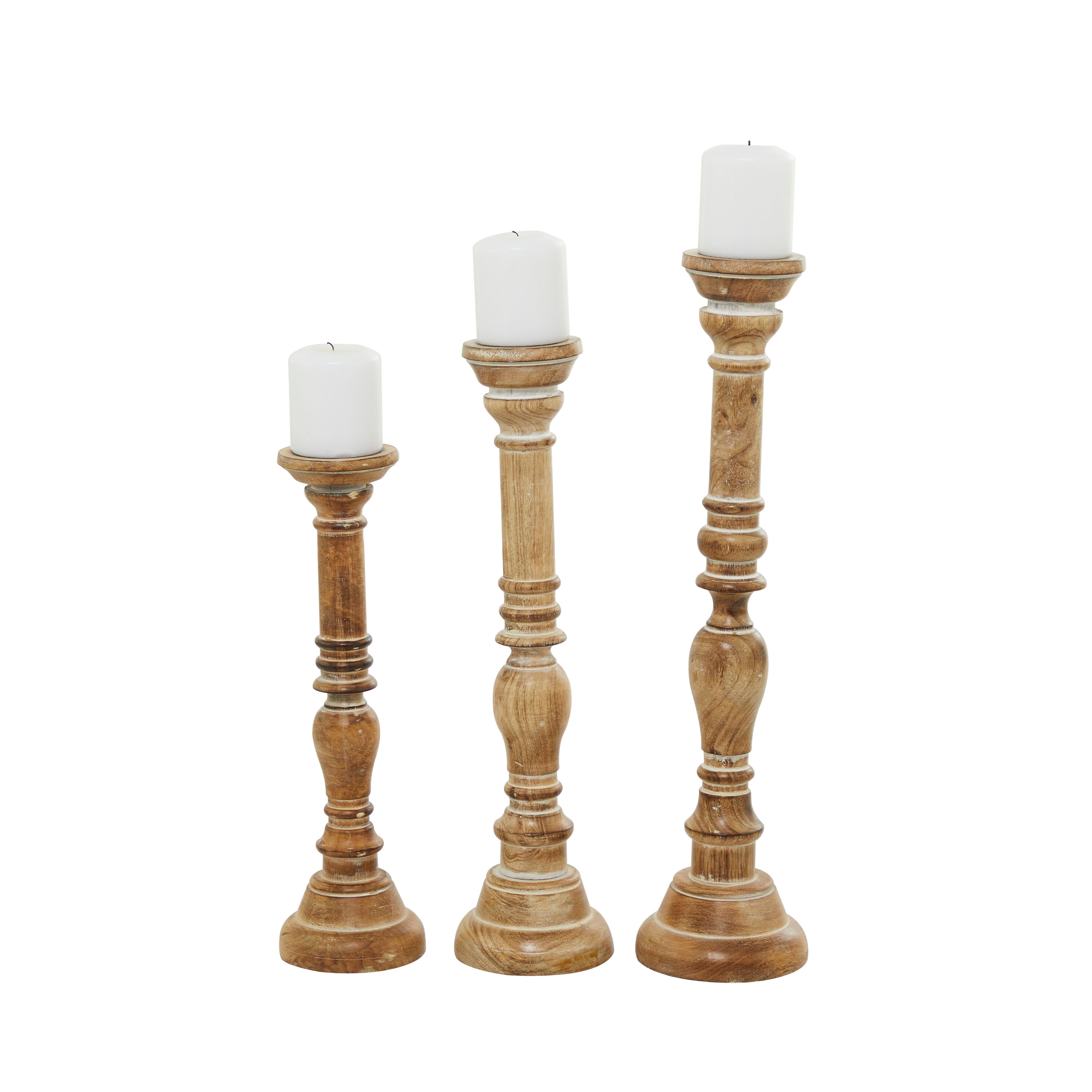 Grayson Lane 14343 3 Candle Wood Pillar Candle Holder