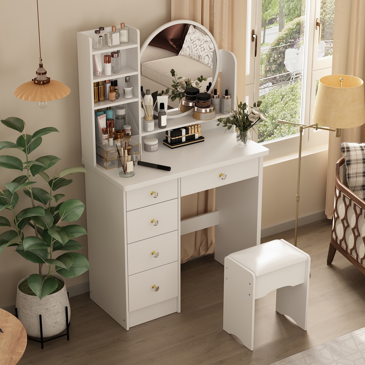 FUFU&GAGA LJY-WFJX0095-01 31.5-in White Makeup Vanity