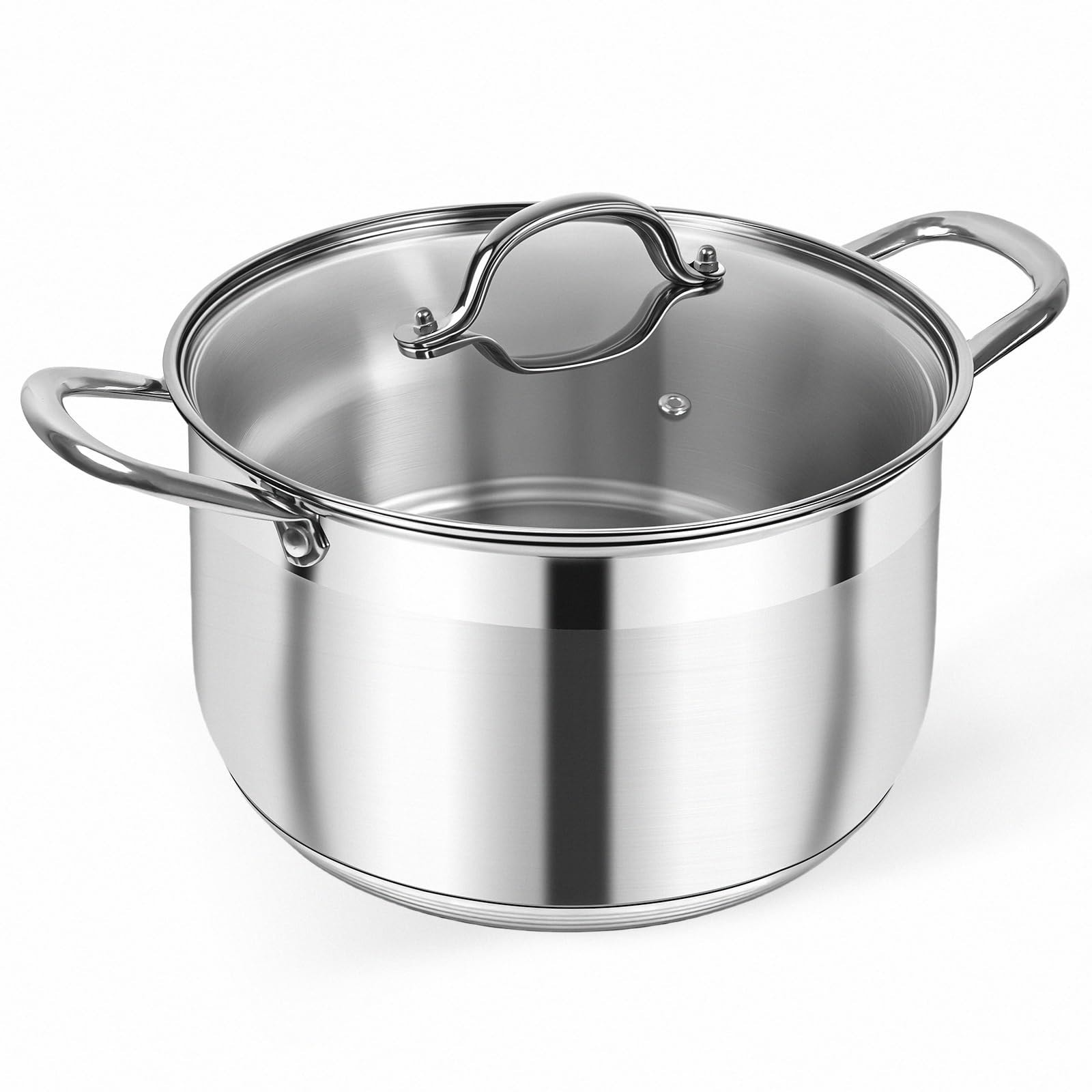 Phewnyzo  Stainless Steel Stock Pot 8 Quart Heavy Duty Induction Ready Cooking Pot with Glass Lid for Pasta Soup Stews Large Capacity Dishwasher