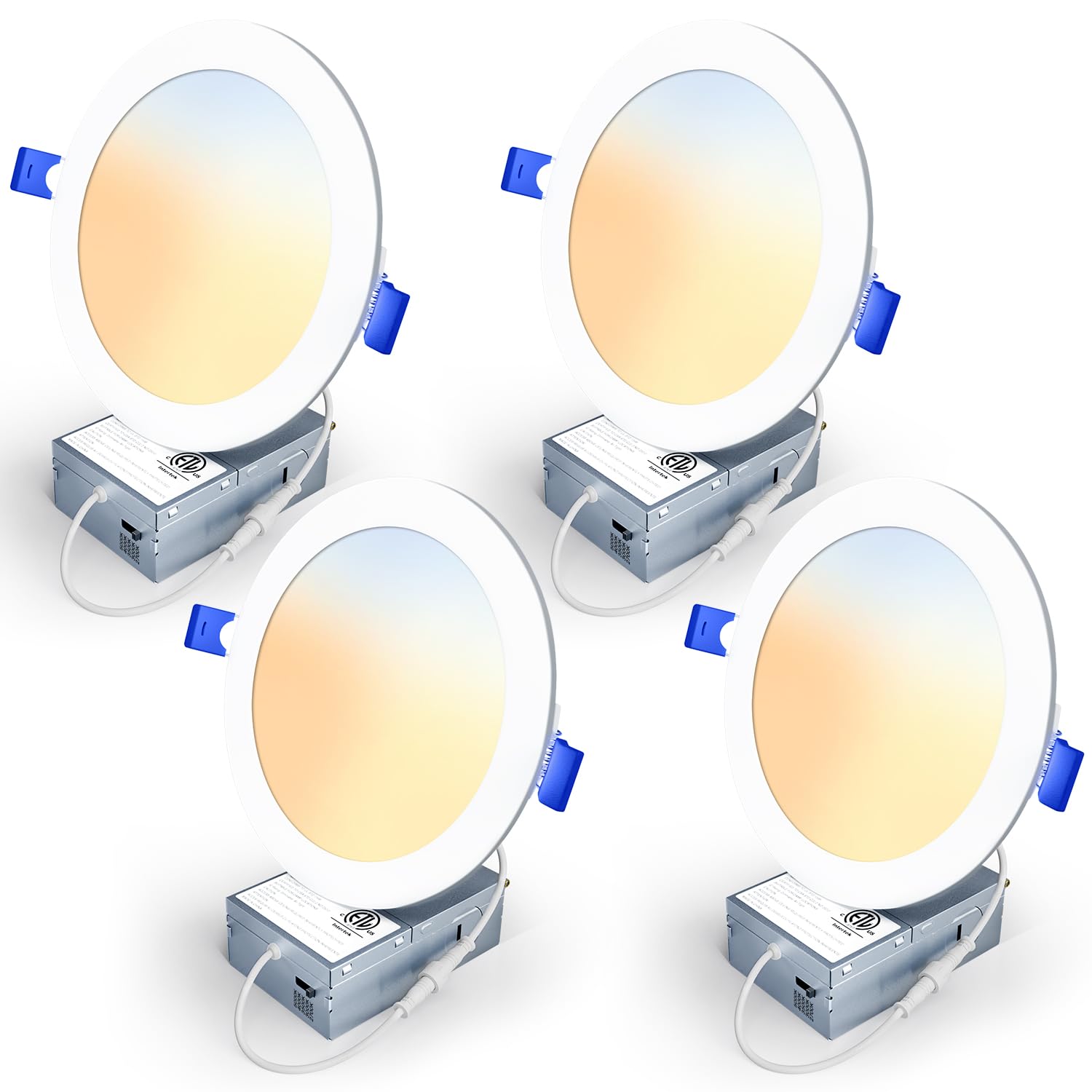 CYIKE  6 Inch LED Recessed Light 4 Pack Dimmable 5CCT Selectable 12W 1200 Lumens Slim Canless Wafer Ceiling Light ETL FCC Listed