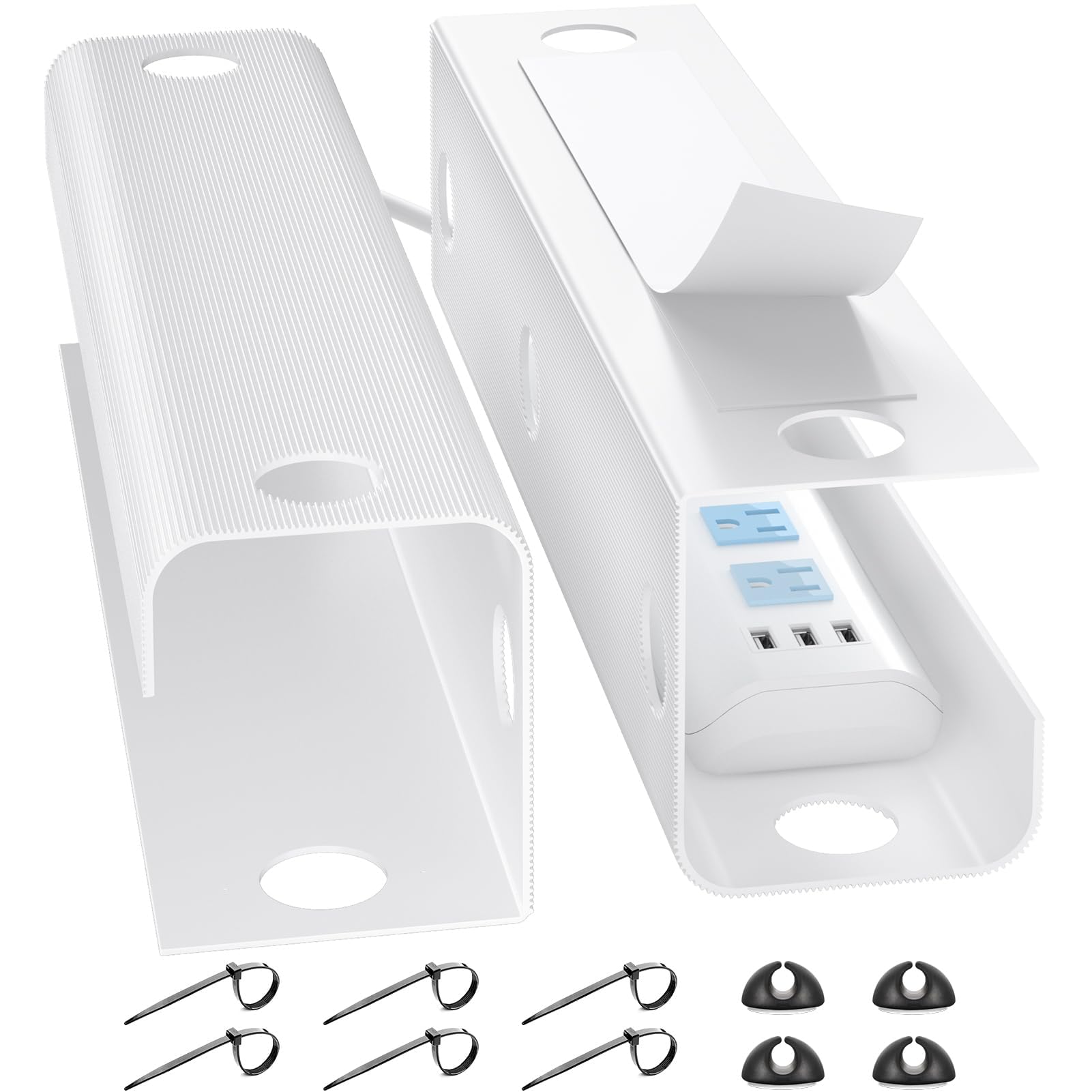 CYIKE  Large Under Desk Cable Management Easy Install Cable Organizer with Four Cord Holders and Six Ties Child and Pet Safe Wire Cover Tray White