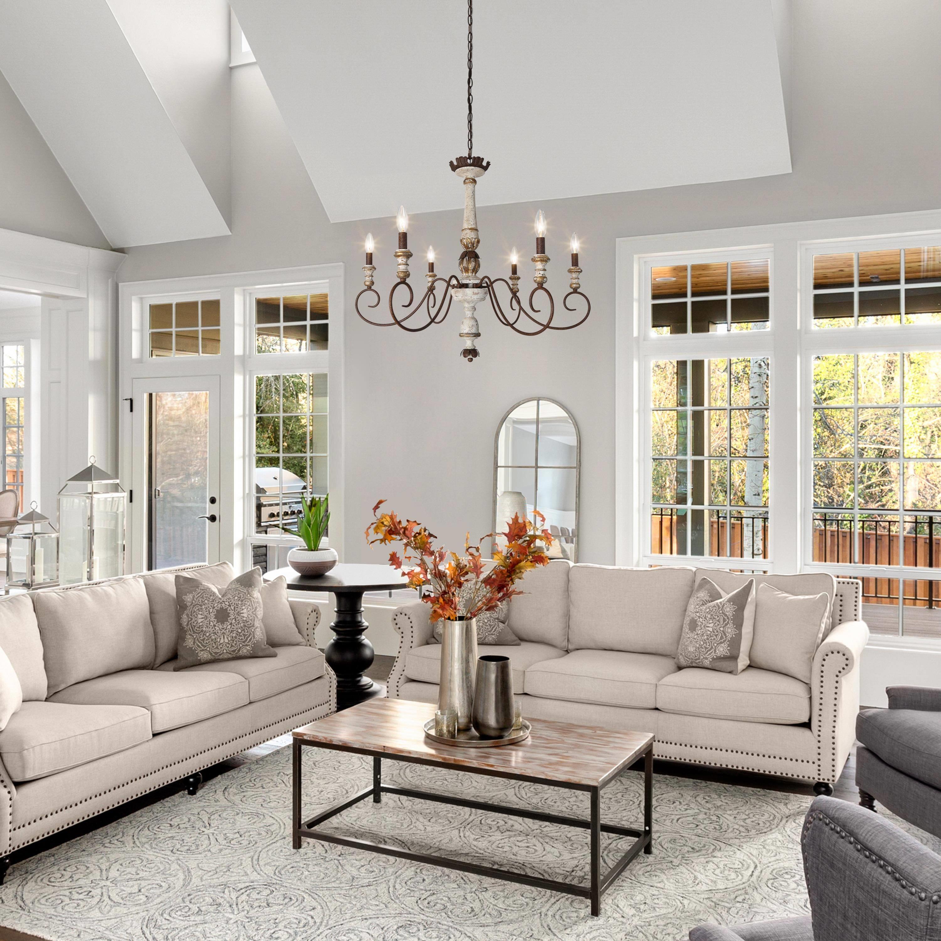 Rustic French Country 6-Light Distressed Wood Chandelier