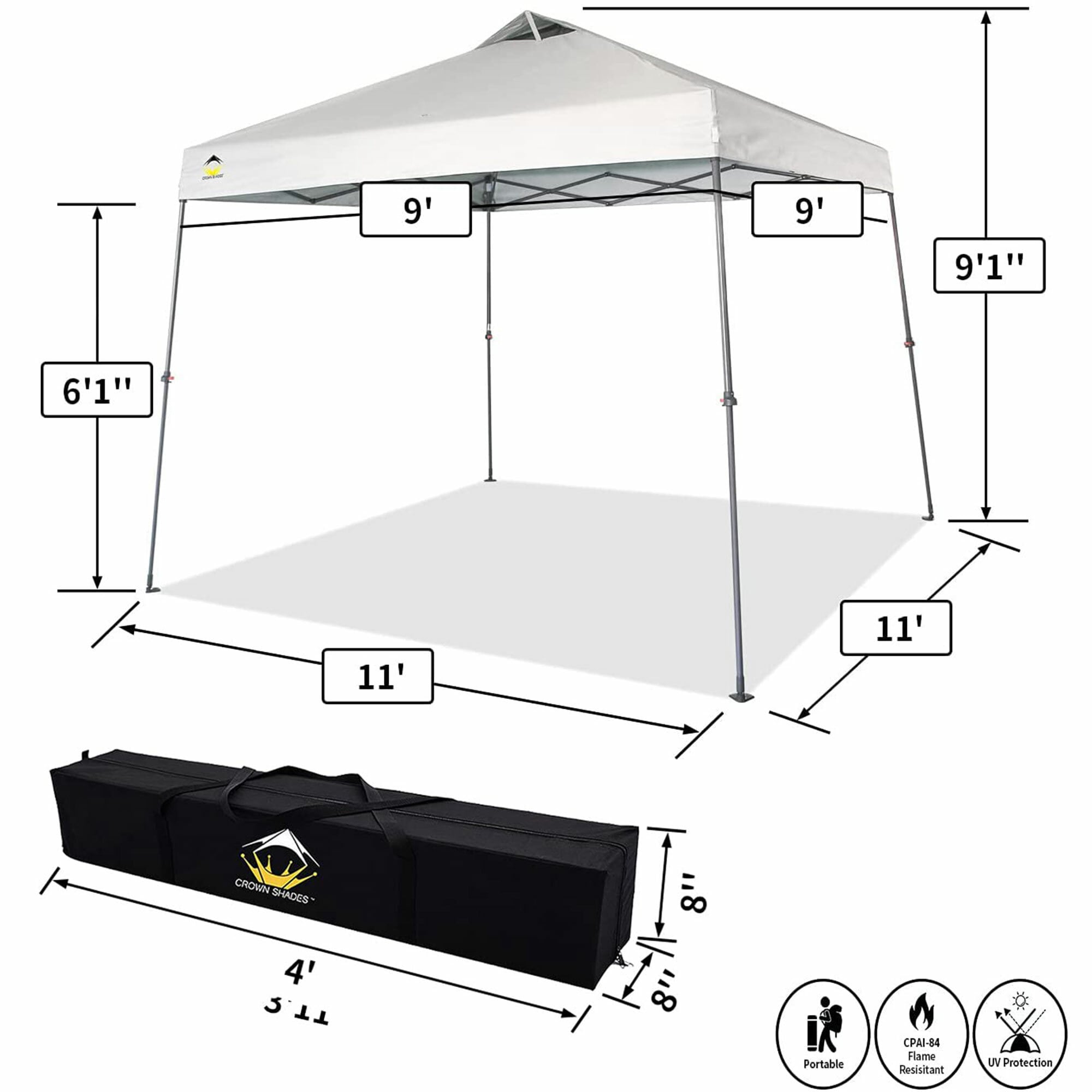 Crown Shades 10' x 10' Base 8' x 8' Top Instant Pop Up Canopy w/Carry Bag, Beige