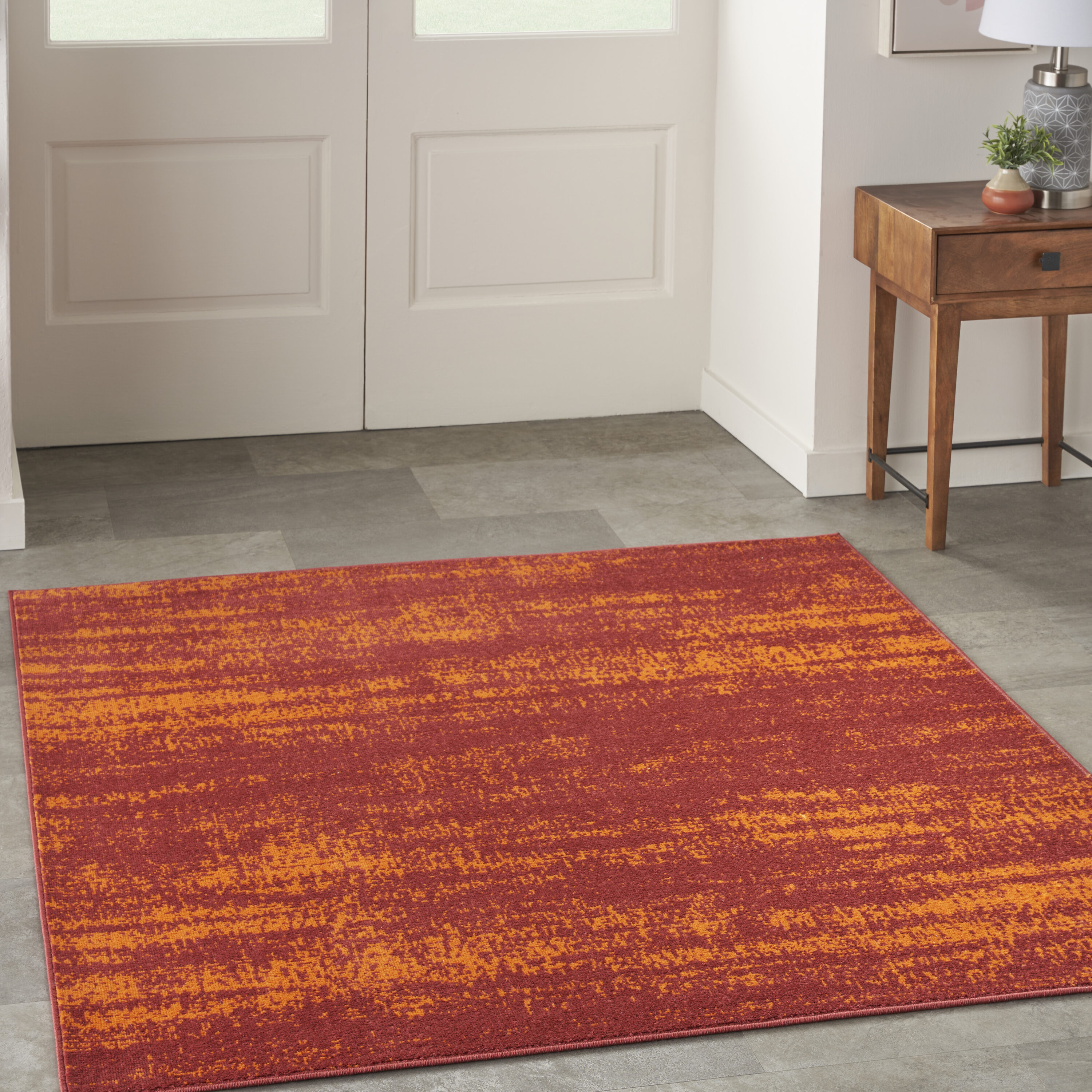 Nourison 099446151162 Essentials 5 x 5 (ft) Loomed Polypropylene Red Square Indoor/Outdoor Abstract Mid-Century Modern Area rug