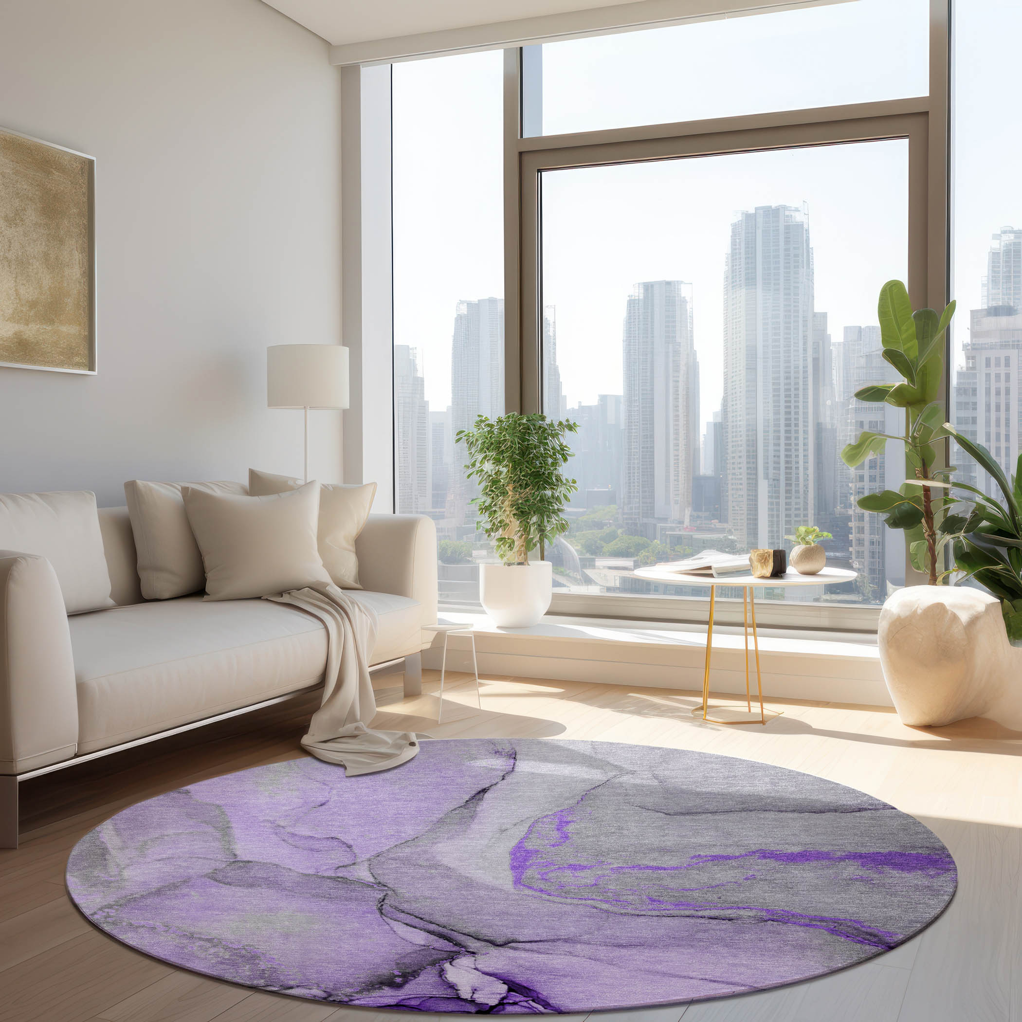 Addison Rugs ACN506PP8RO Chantille ACN506PP 8 x 8 (ft) Polyester Purple Round Indoor/Outdoor Abstract Machine washable Area rug