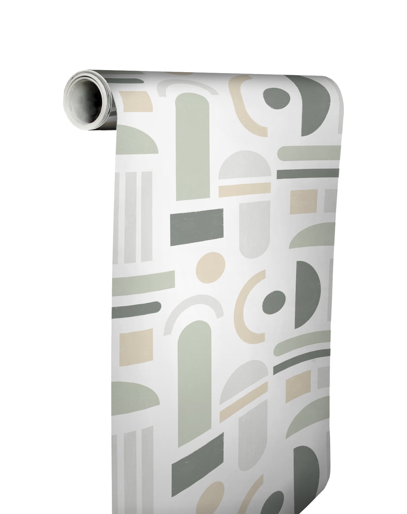 Self-Adhesive White and Green Geometric Peel and Stick Wallpaper