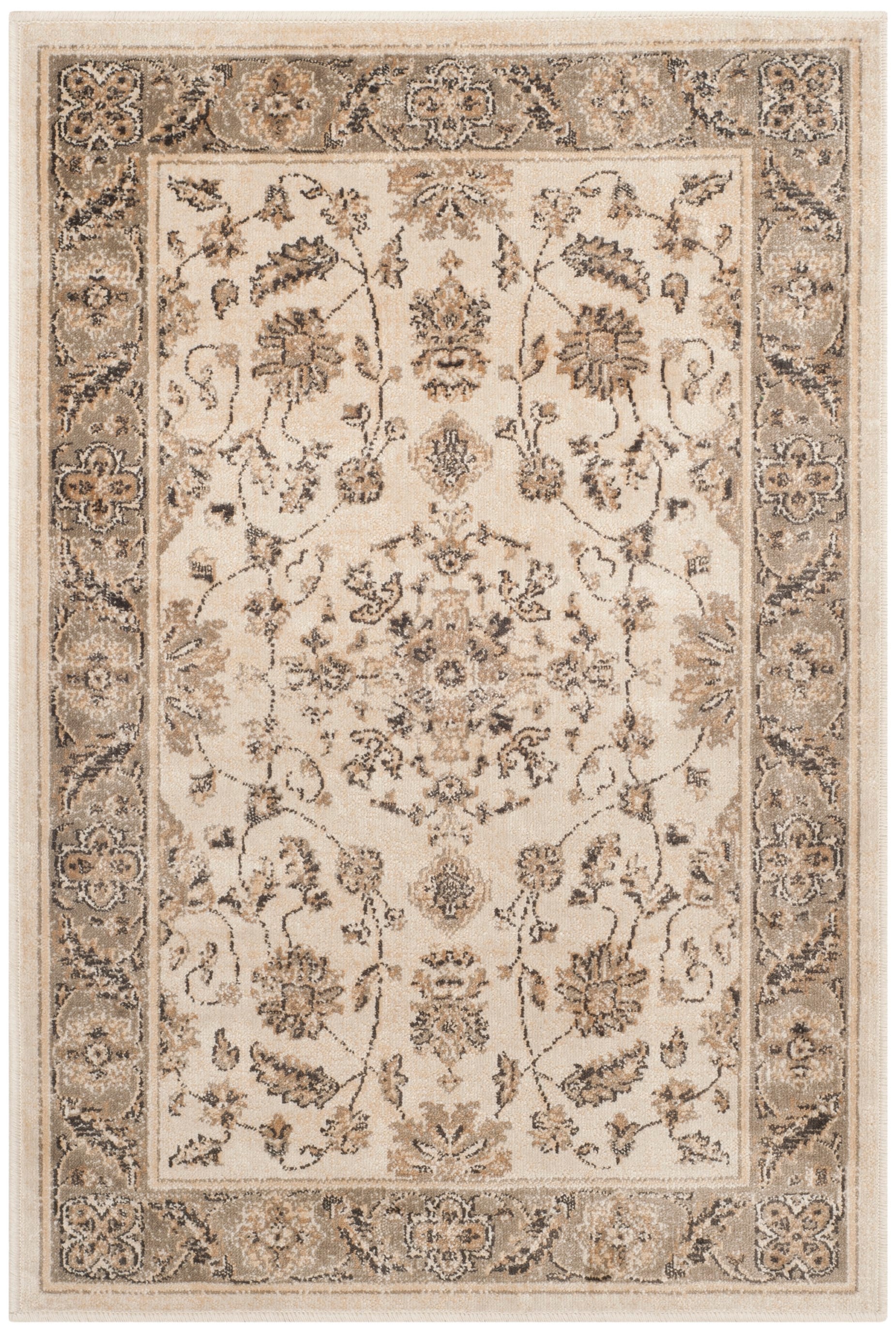 Elegant Stone & Mouse 24" Transitional Vintage Wool-Blend Rug