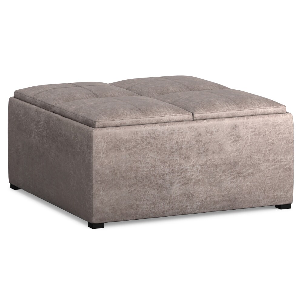 Simpli Home AY-F-07-DTP Avalon Modern Distressed Grey Taupe Faux Leather Storage Ottoman