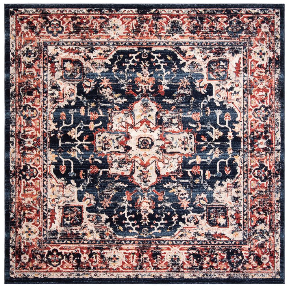 Safavieh CHL411L-7SQ Charleston Kashi 7 x 7 (ft) Loomed Polypropylene Navy/Red Square Indoor Distressed/Overdyed Vintage Area rug
